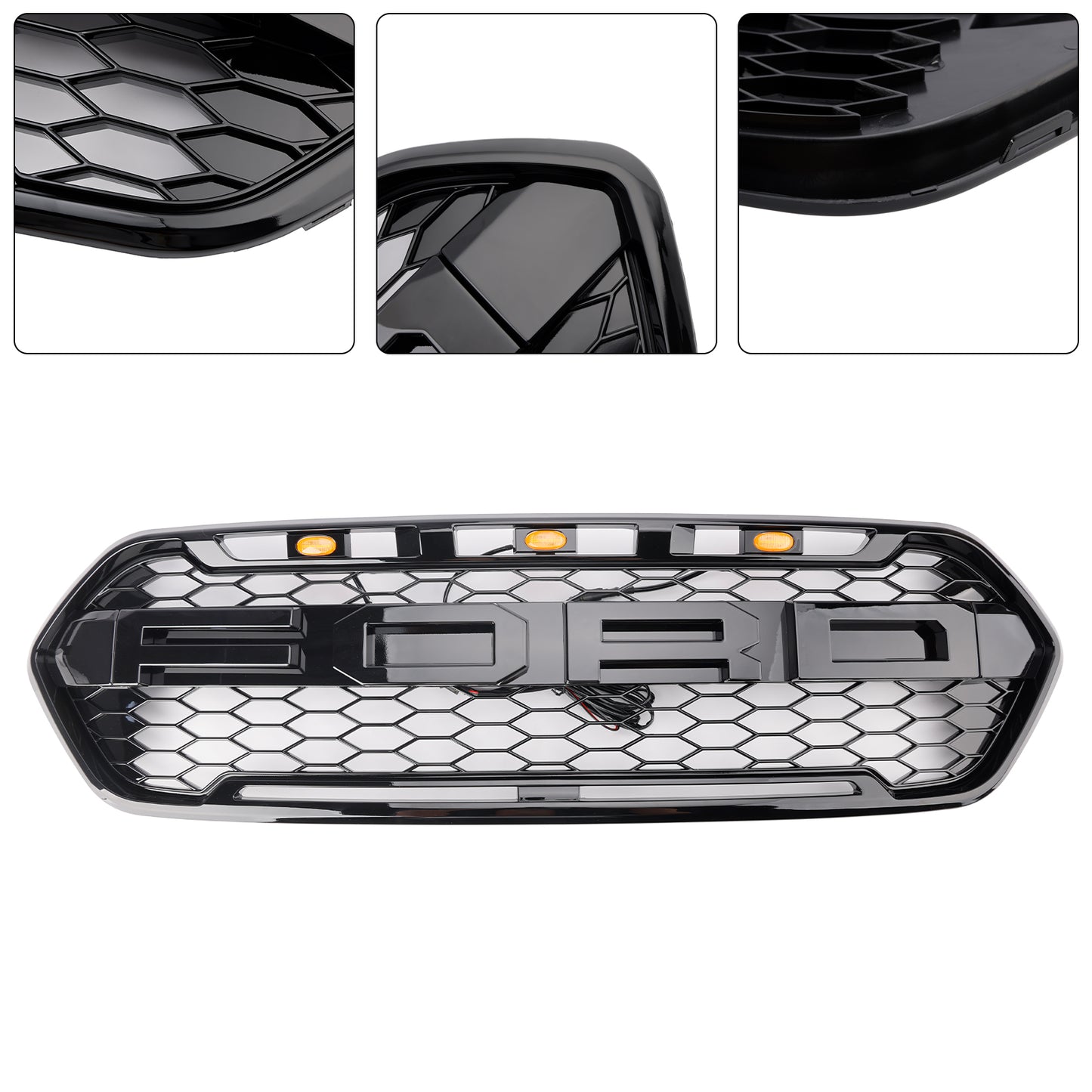 2018 2019 2020 2021 2022 2023 Gloss Black Ford Transit Custom Trail Front Bumper Grille W/ 3LED