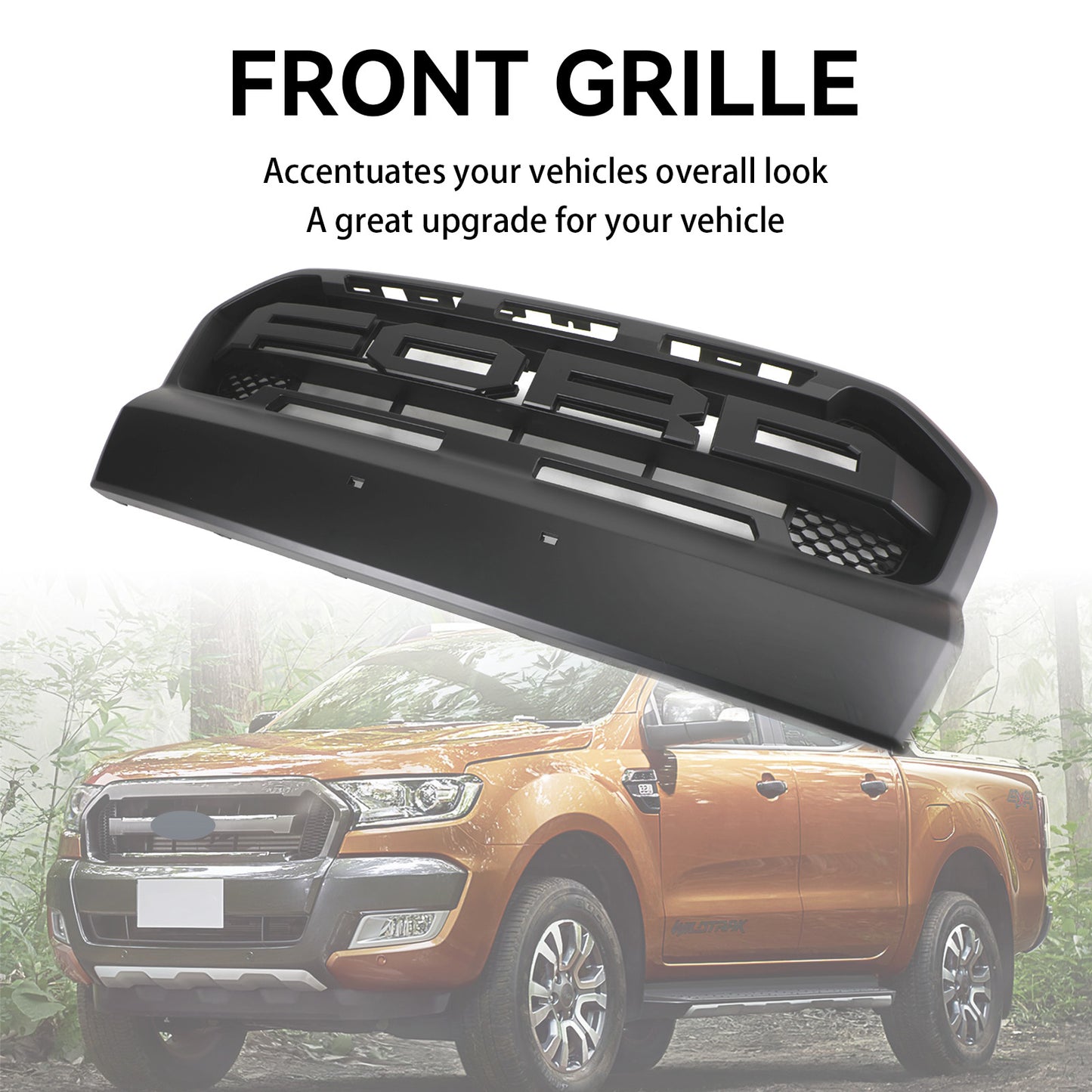 2015-2019 T7 Ford Ranger Front Bumper Grill Ranger Raptor Style Matt Black