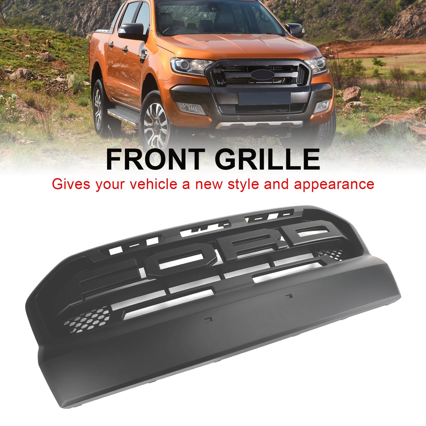 2015-2019 T7 Ford Ranger Front Bumper Grill Ranger Raptor Style Matt Black