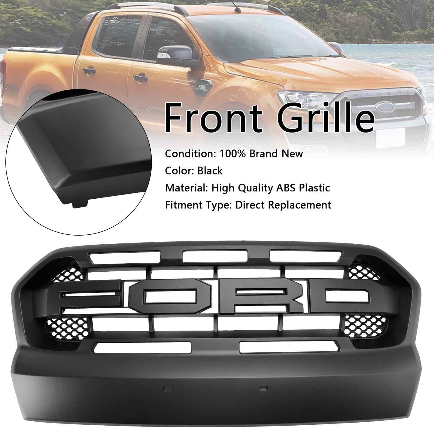 2015-2019 Ford Ranger T7 W/LED Raptor Style Front Bumper Grill Grille