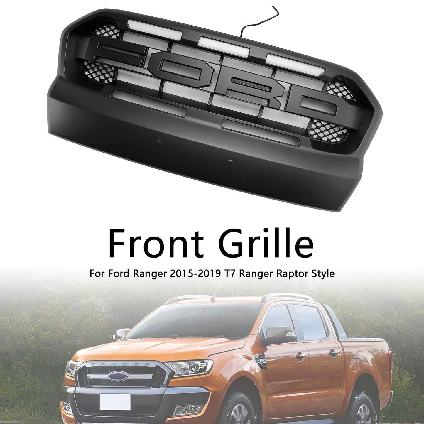 2015-2019 Ford Ranger T7 W/LED Raptor Style Front Bumper Grill Grille