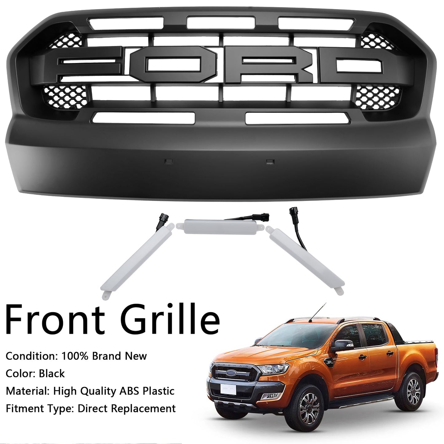 2015-2019 Ford Ranger T7 W/LED Raptor Style Front Bumper Grill Grille