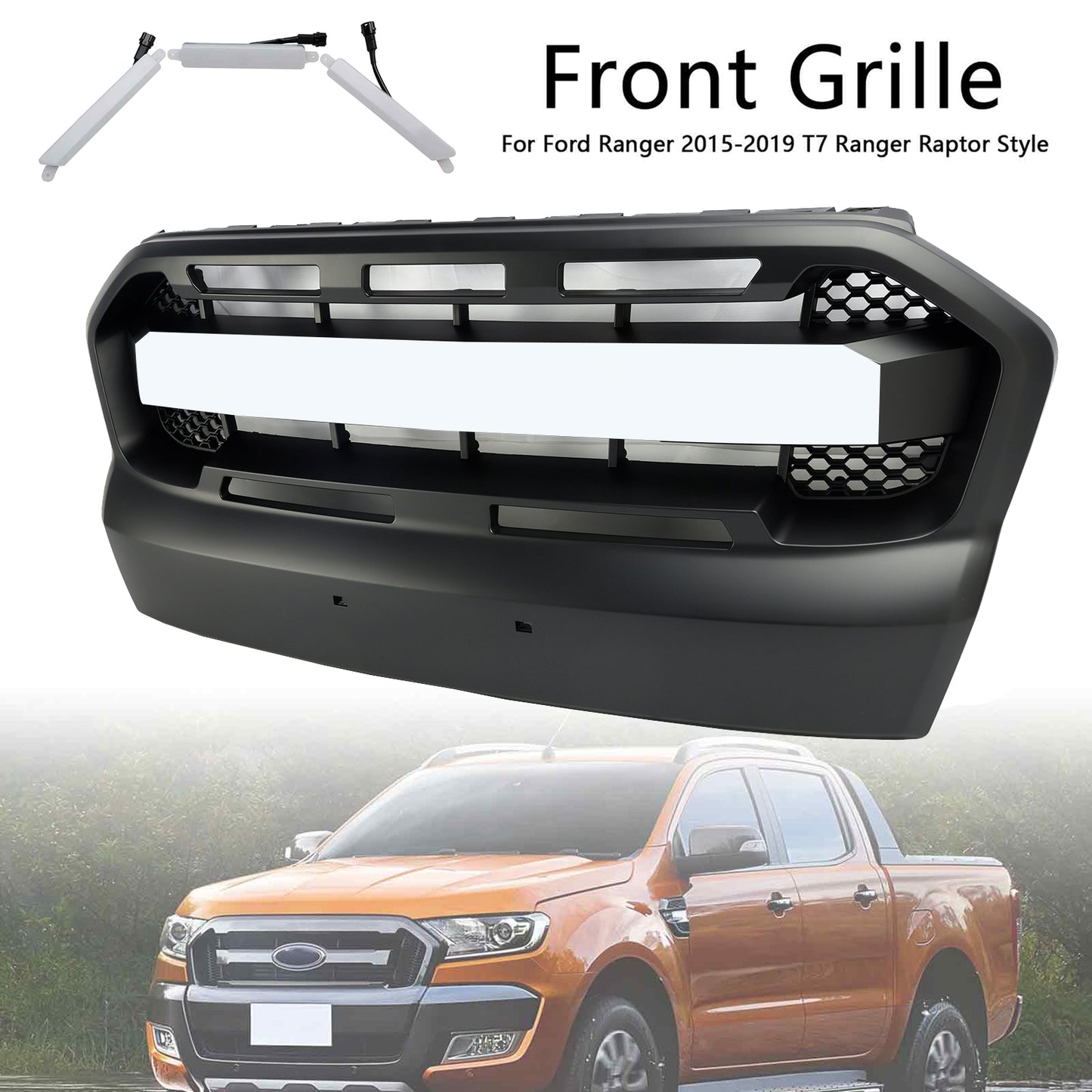 2015-2019 Ford Ranger T7 W/LED Raptor Style Front Bumper Grill Grille