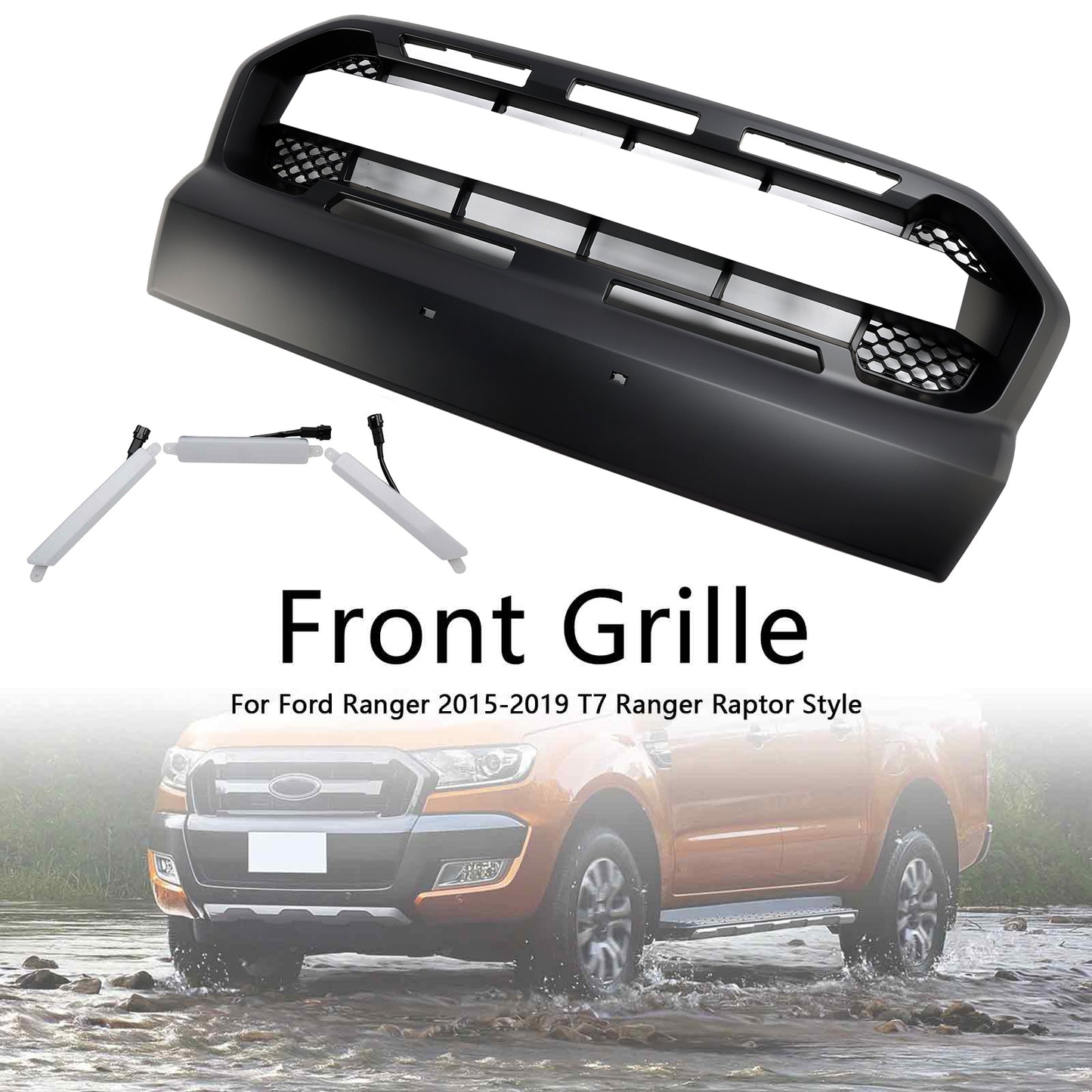 2015 2016 2017 2018 2019 Ford Ranger T7 W/LED Raptor Style Front Bumper Grill Grille
