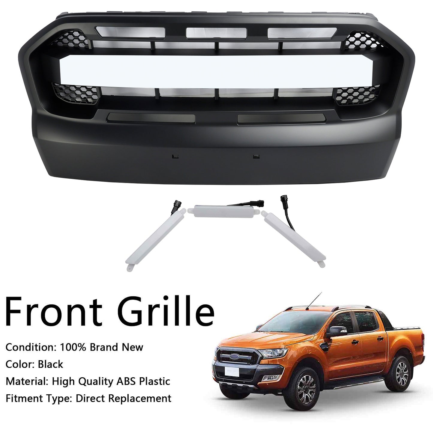 2015 2016 2017 2018 2019 Ford Ranger T7 W/LED Raptor Style Front Bumper Grill Grille