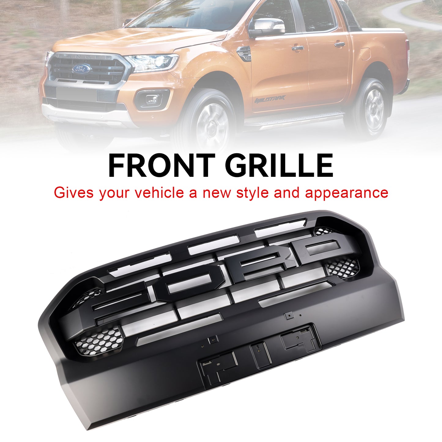 Ford Ranger 2019-2023 T8 Matt Black Ranger Raptor Style Front Bumper Grille