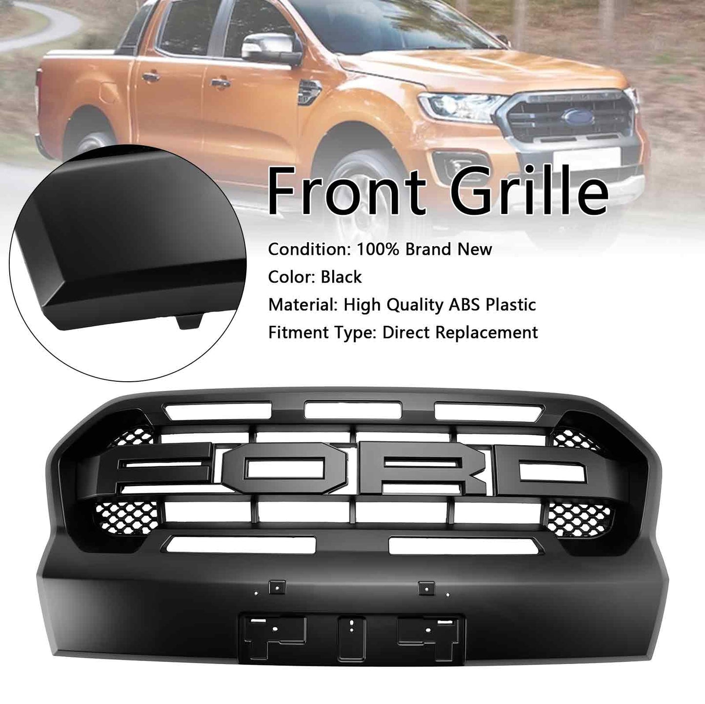 2019-2023 Ford Ranger T8 W/LED Raptor Style Front Bumper Grille Grill