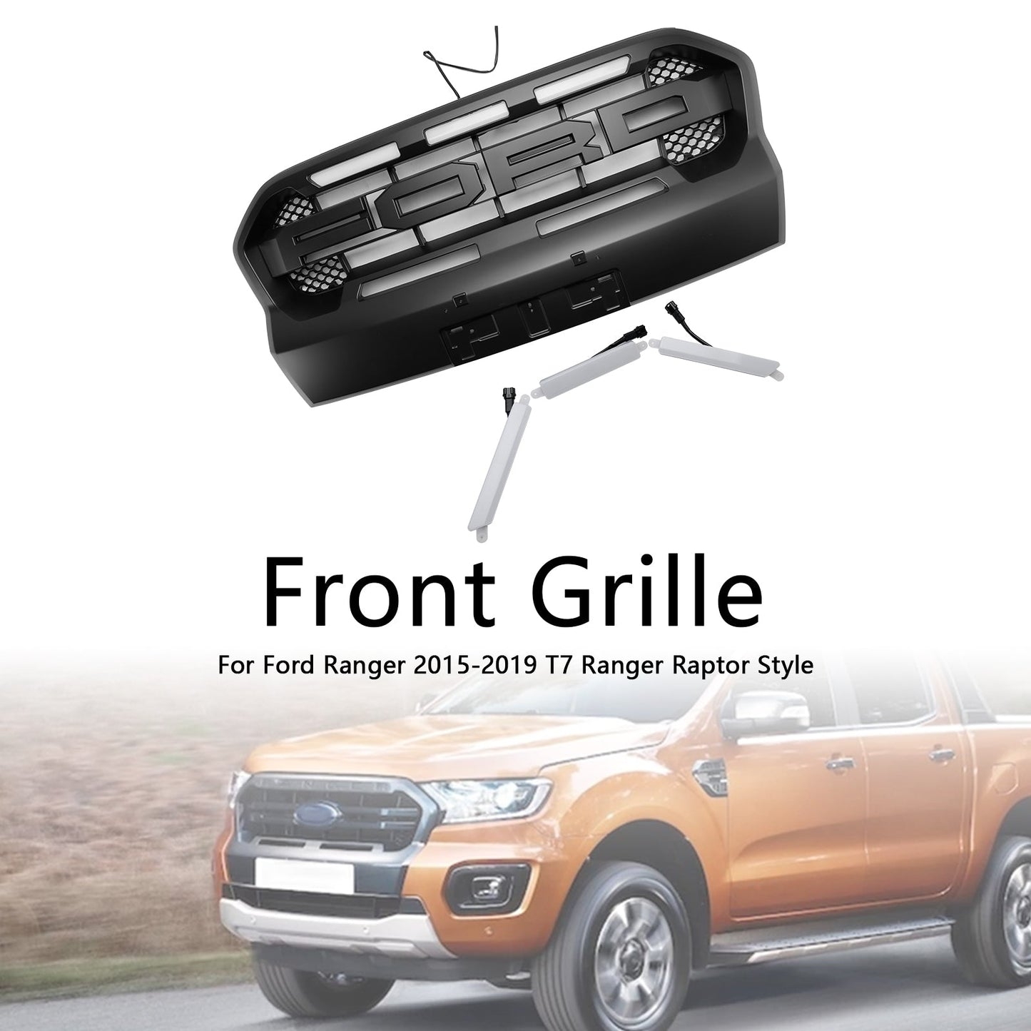 2019-2023 Ford Ranger T8 W/LED Raptor Style Front Bumper Grille Grill