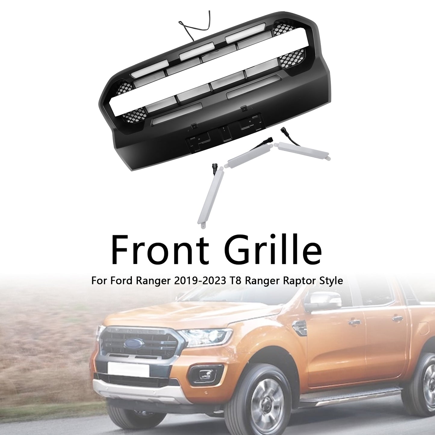 2019-2023 Ford Ranger T8 W/LED Raptor Style Front Bumper Grille Grill