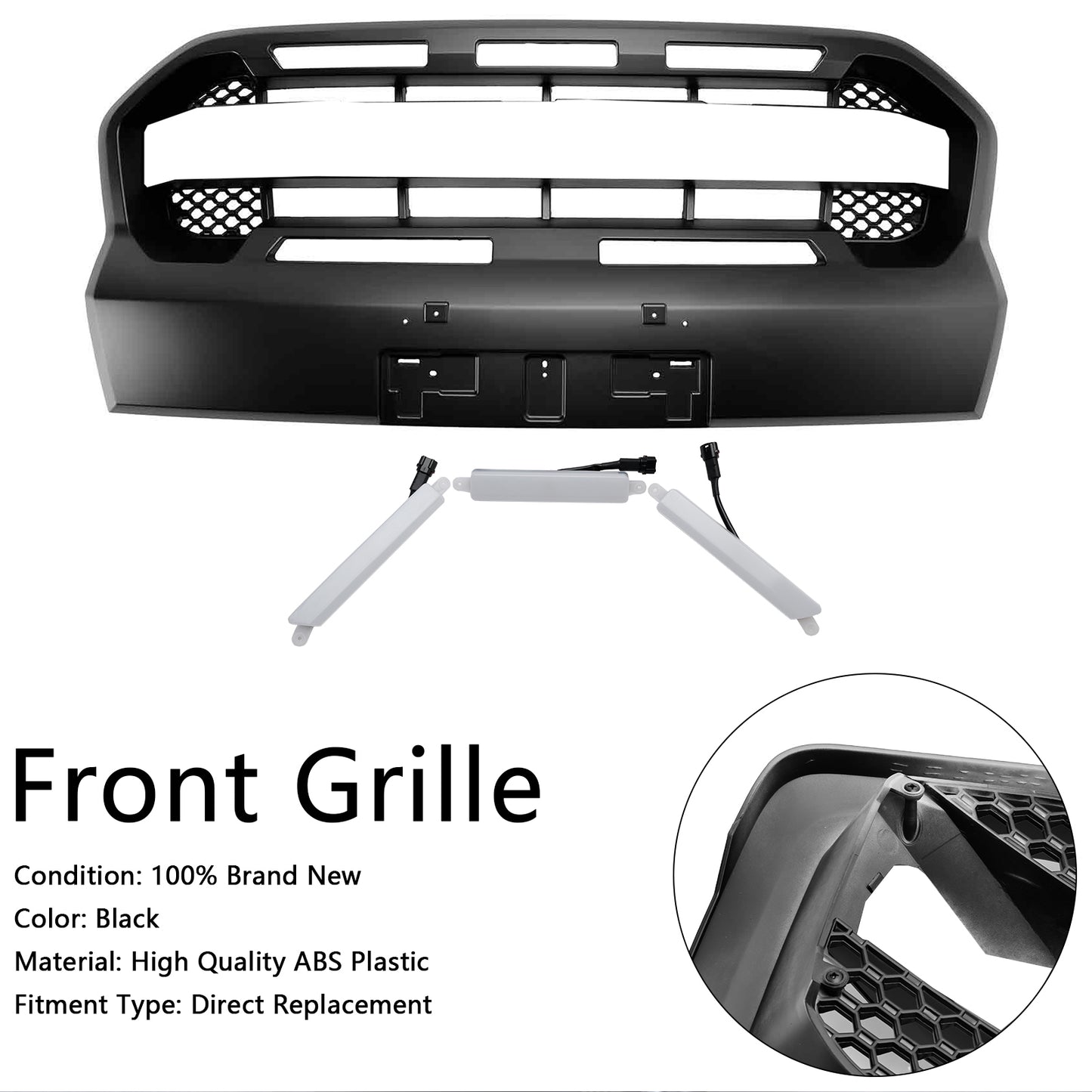 2019-2023 Ford Ranger T8 W/LED Raptor Style Front Bumper Grille Grill
