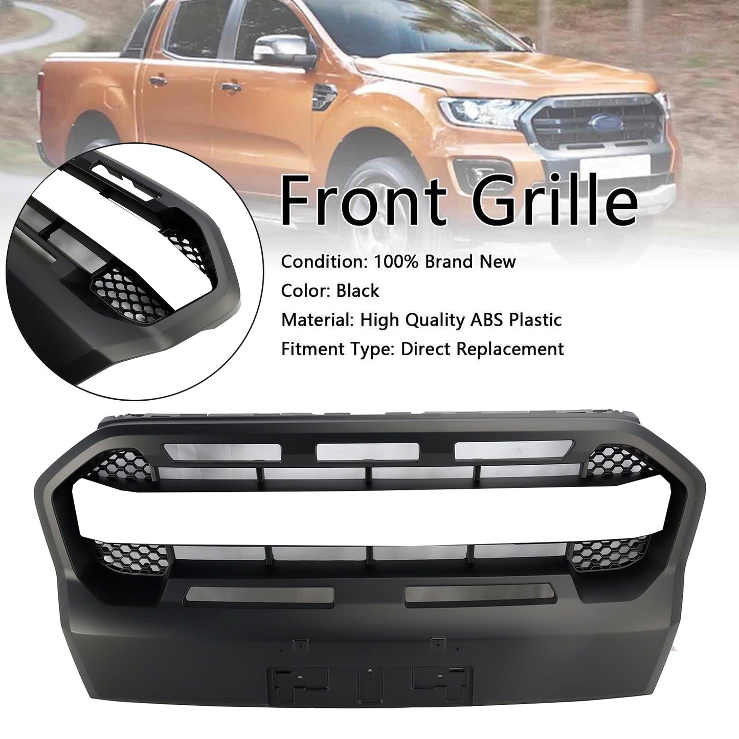 Ford Ranger 2019-2023 T8 Matt Black Ranger Raptor Style Front Bumper Grille