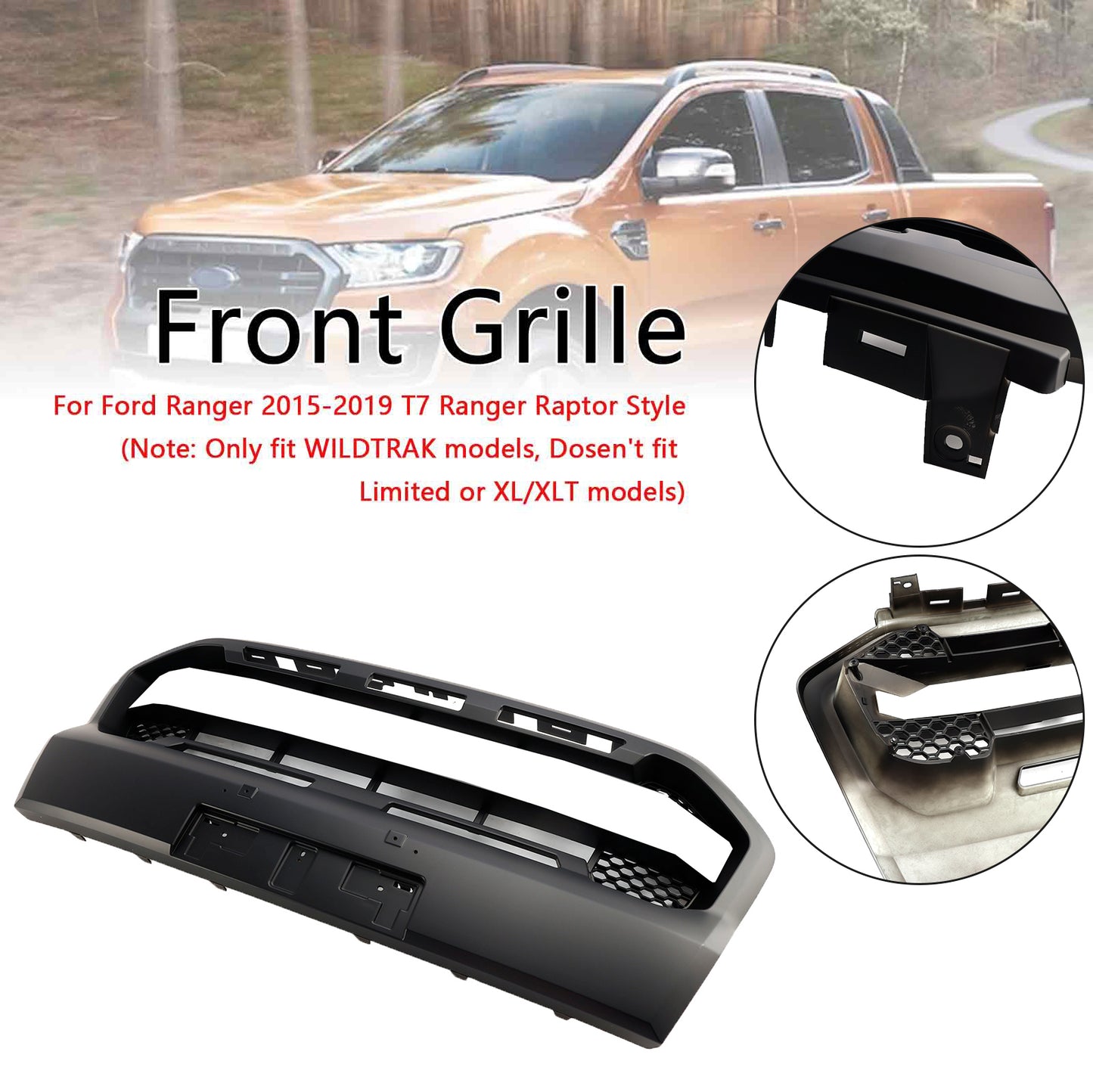 Matt Black Ranger Raptor Style Front Bumper Grille Fit Ford Ranger 2019-2023 T8