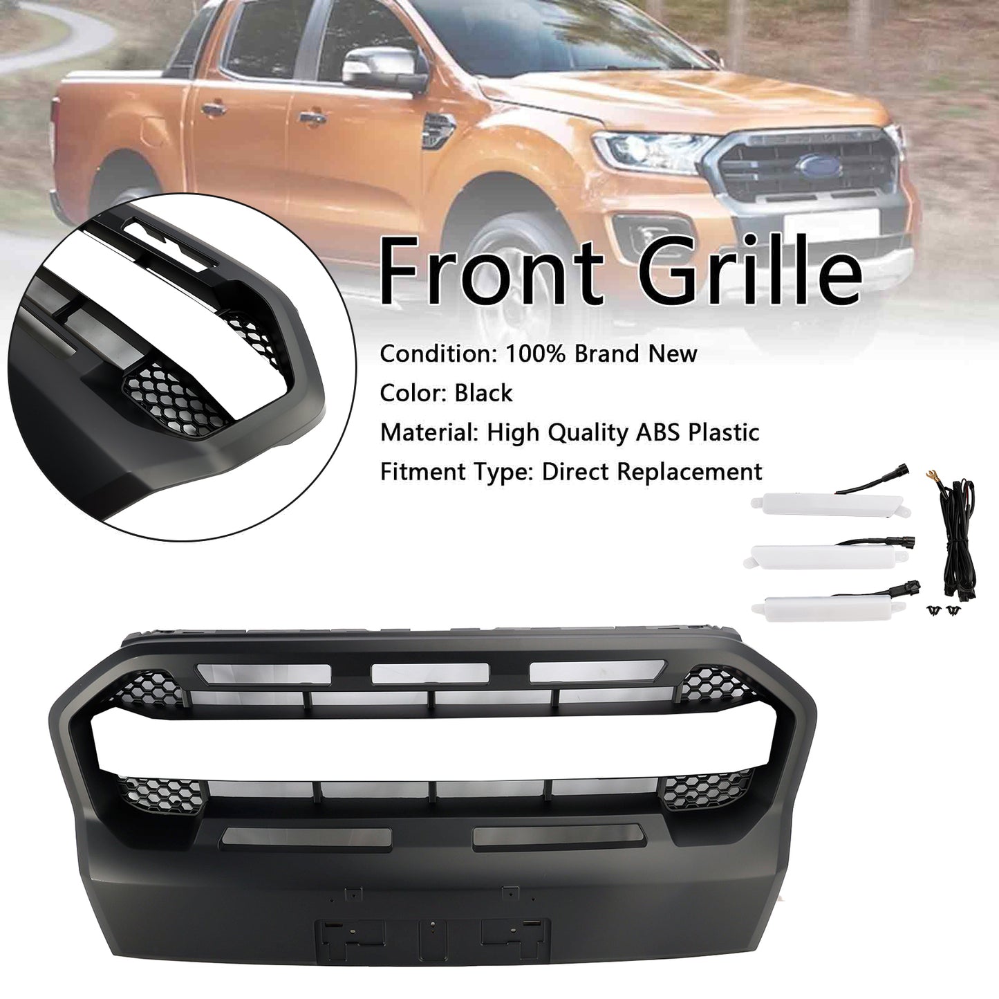 2019-2023 Ford Ranger T8 W/LED Raptor Style Front Bumper Grille Grill