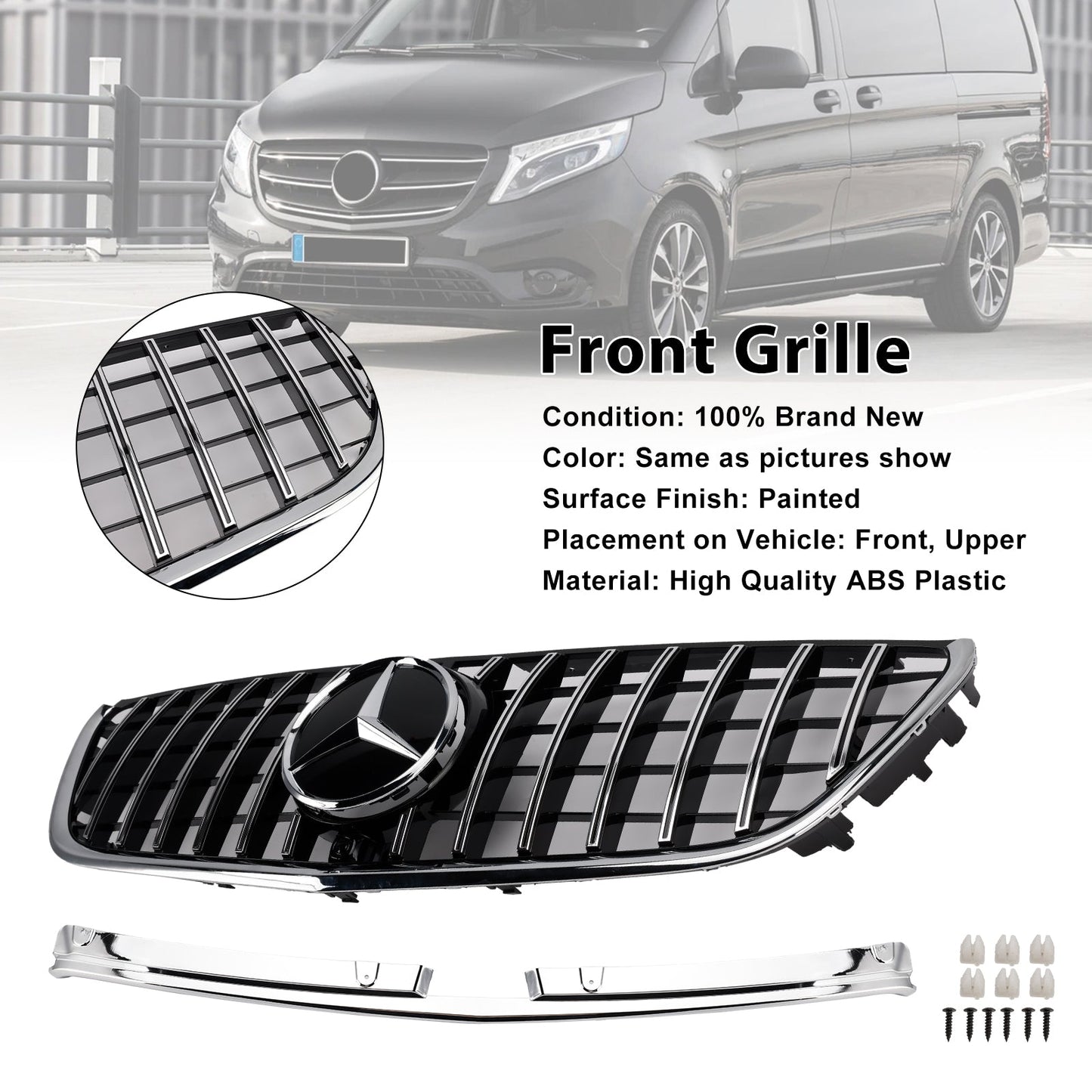 2014-2023 Mercedes Benz Vito W447 Chrome Front Bumper Grill Grille GT Stlye