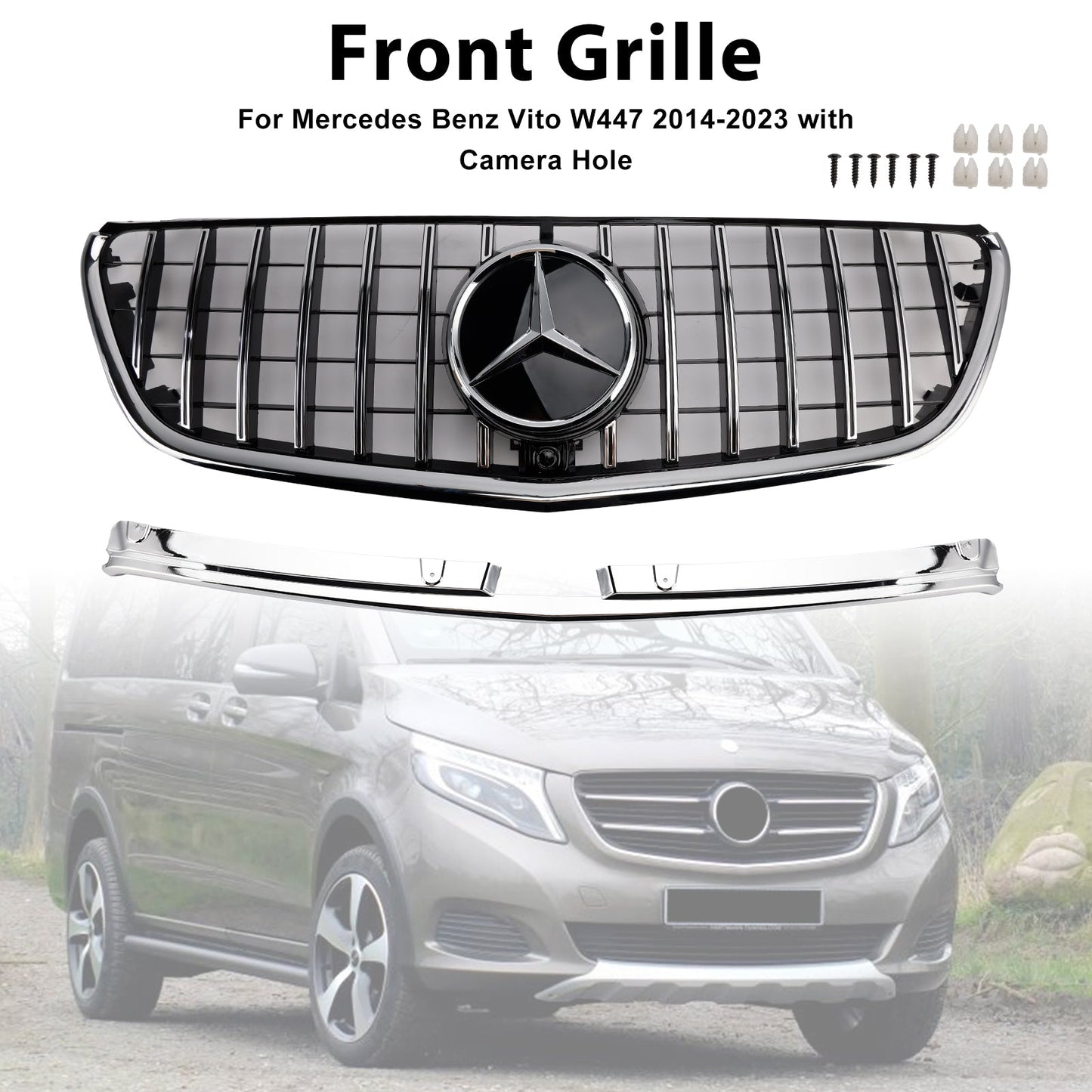 2014-2023 Mercedes Benz Vito W447 Chrome Front Bumper Grill Grille GT Stlye