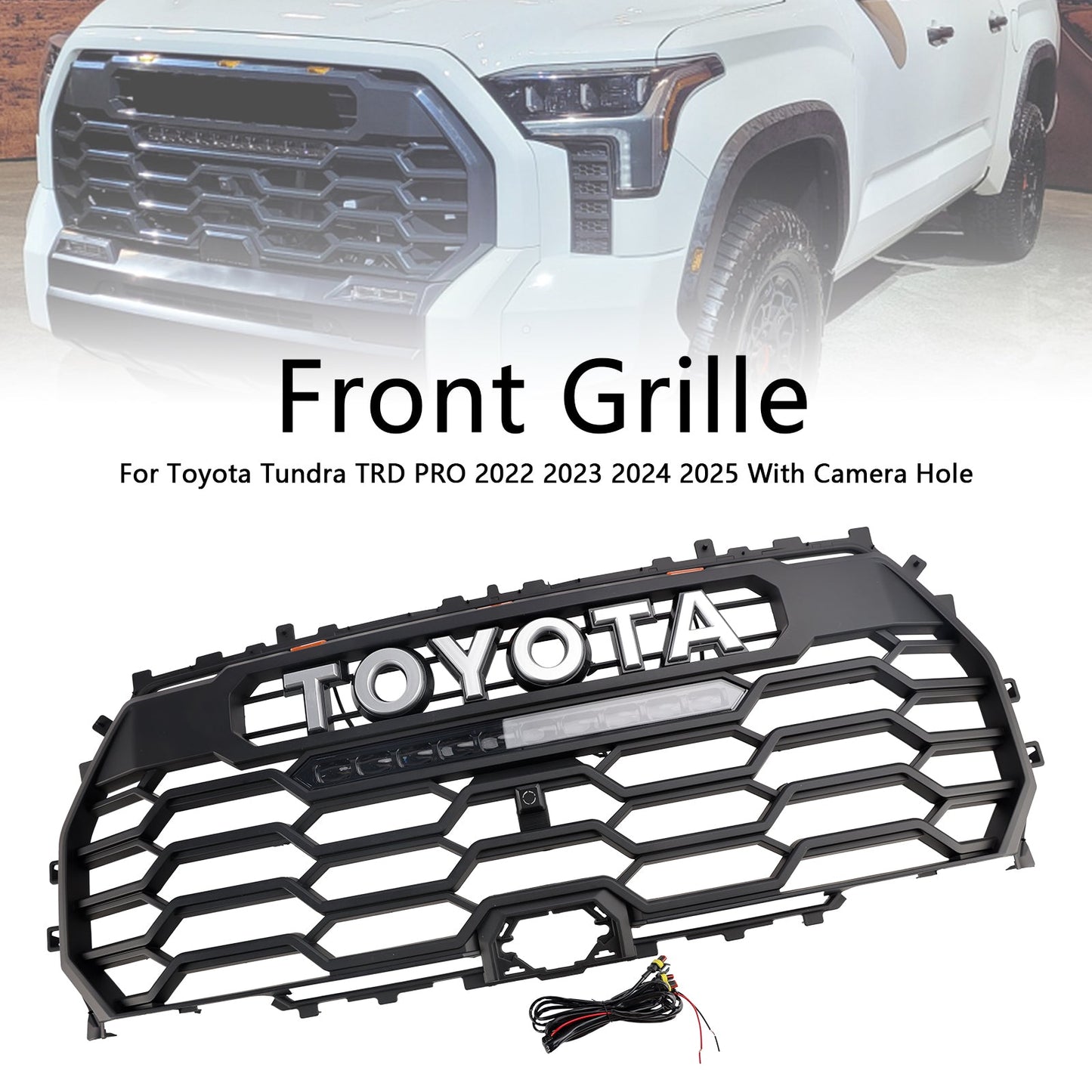 2022-2025 Toyota Tundra TRD PRO Matte Black Front Grill Grille With Camera Hole 53101-0C220 53101-0C220