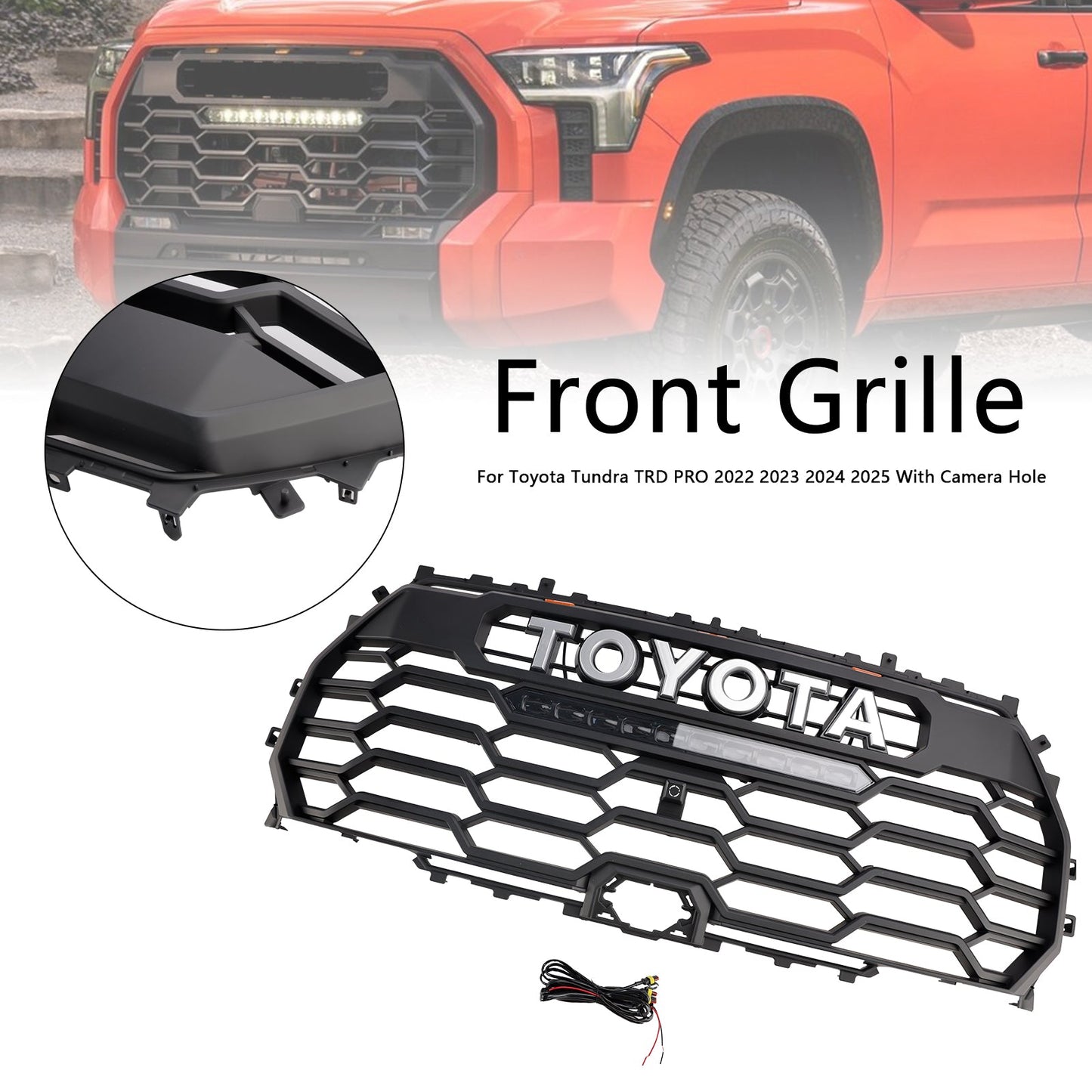 2022-2025 Toyota Tundra TRD PRO Matte Black Front Grill Grille With Camera Hole 53101-0C220 53101-0C220