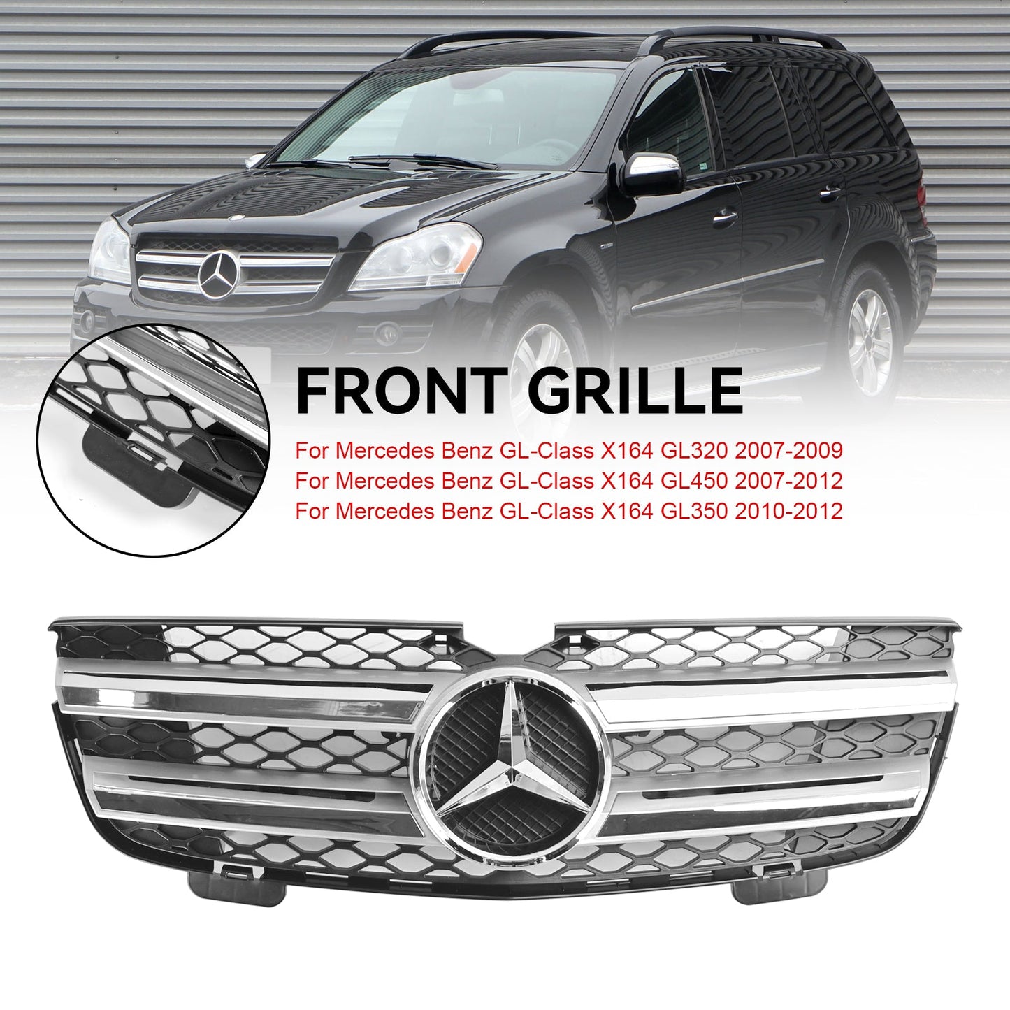 Front Bumper Grille Grill Fit Mercedes Benz GL-Class X164 2007-2009 Chrome