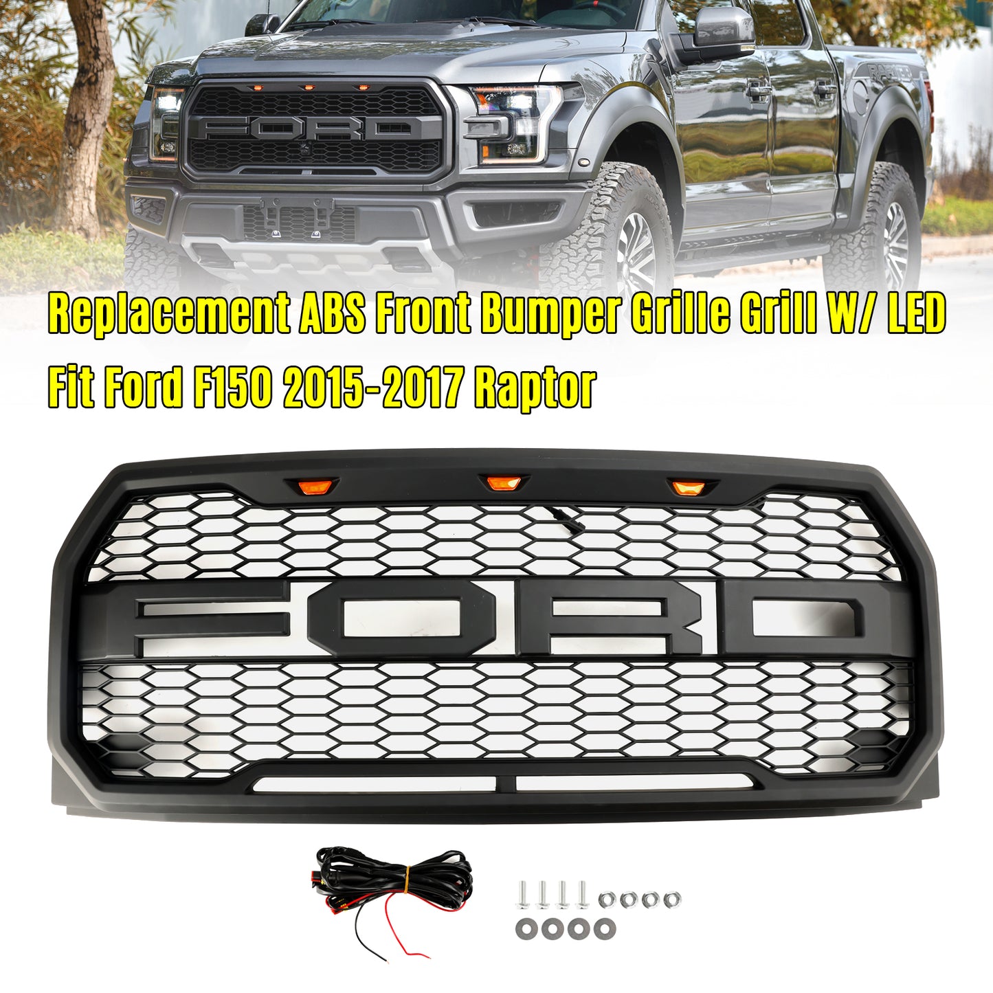Replacement Front Bumper Grill Grille W/ LED Fit Ford F150 2015-2017 Raptor