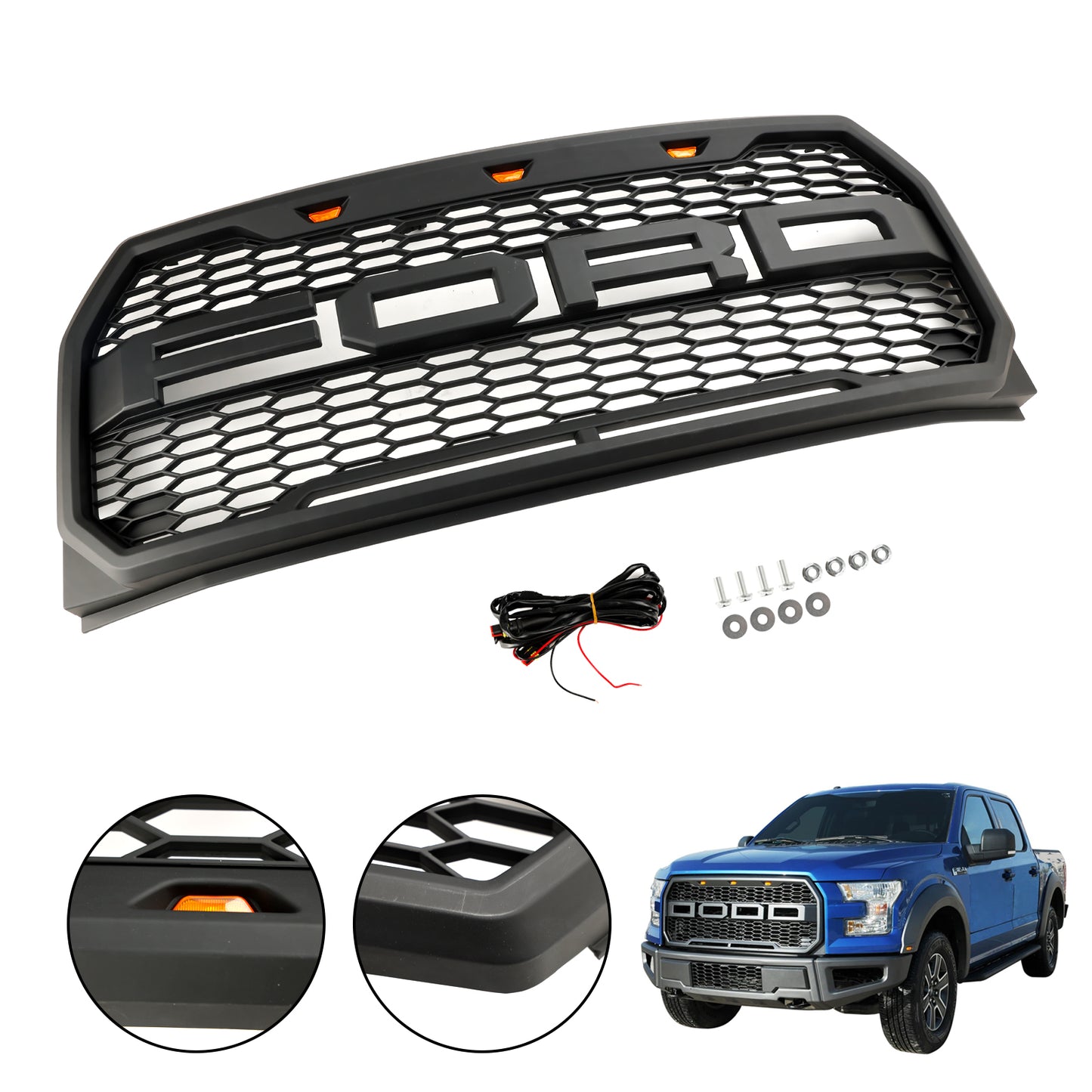 Replacement Front Bumper Grill Grille W/ LED Fit Ford F150 2015-2017 Raptor