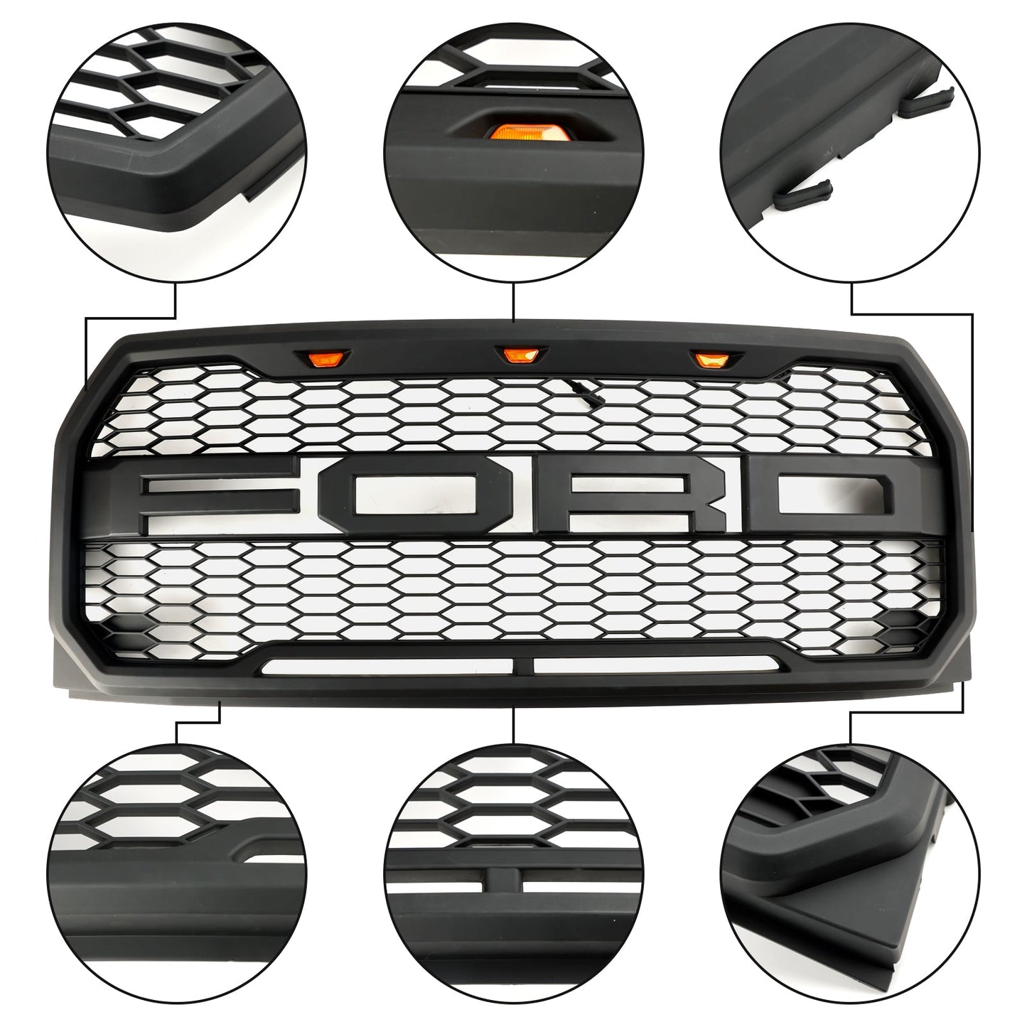 2015 2016 2017 Ford F150 Raptor Style W/ LED Replacement Front Bumper Grill Grille