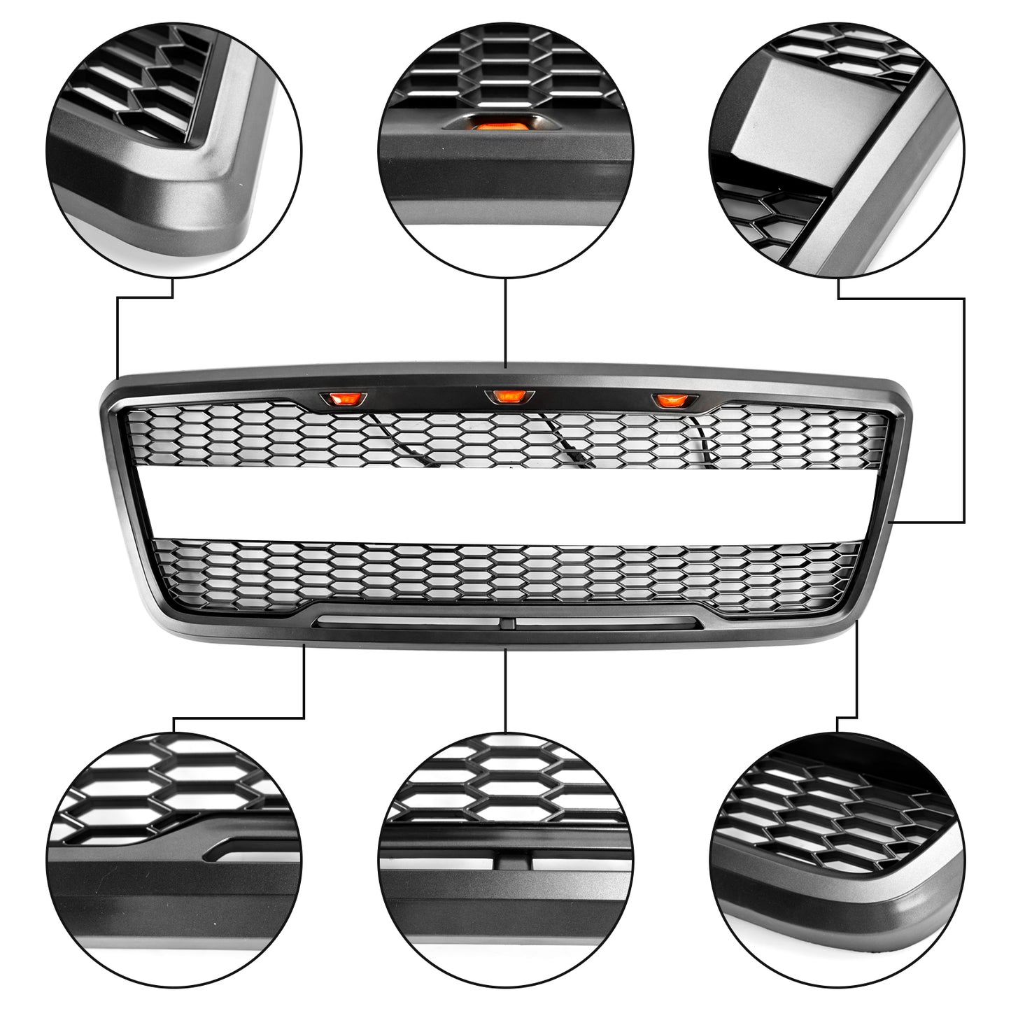Raptor Style Front Mesh Hood Grille Grill Fit Ford F150 2004-2008 With LED