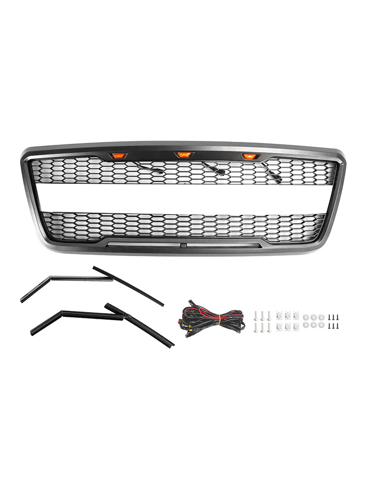 Raptor Style Front Mesh Hood Grille Grill Fit Ford F150 2004-2008 With LED