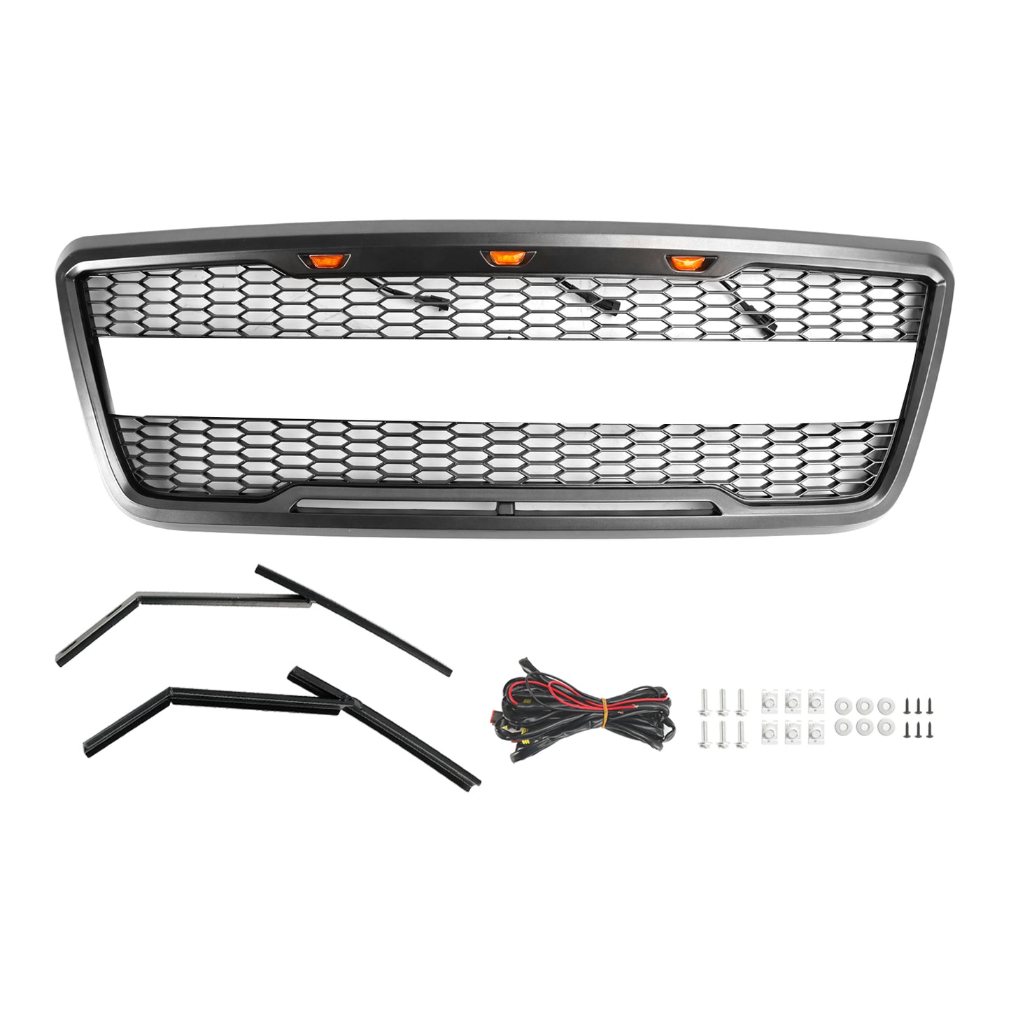Raptor Style Front Mesh Hood Grille Grill Fit Ford F150 2004-2008 With LED