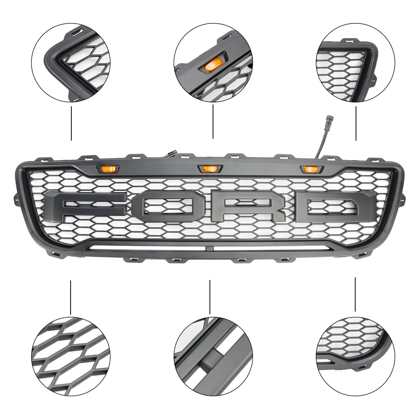 1999-2003 Ford F150 W/ Led Raptor style Matte Black Front Honeycomb Bumper Grille Grill