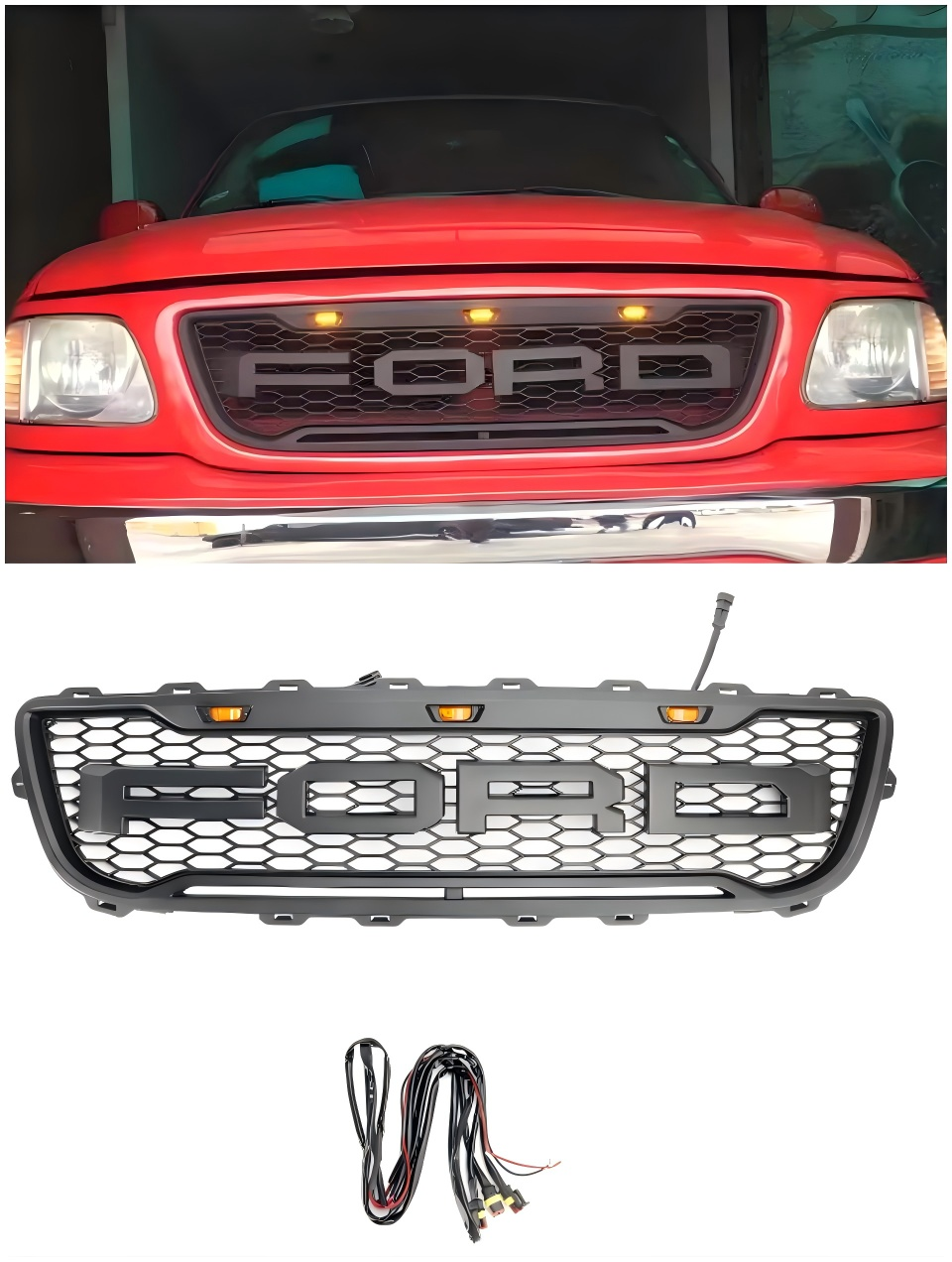1999-2003 Ford F150 W/ Led Raptor style Matte Black Front Honeycomb Bumper Grille Grill