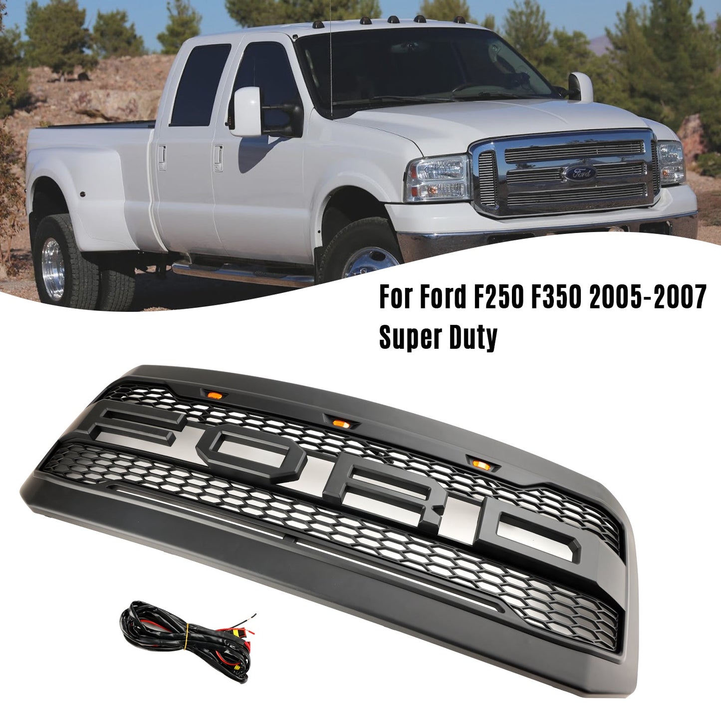 2005 2006 2007 Ford F250 F350 Super Duty W/ LED Front Bumper Grill Grille
