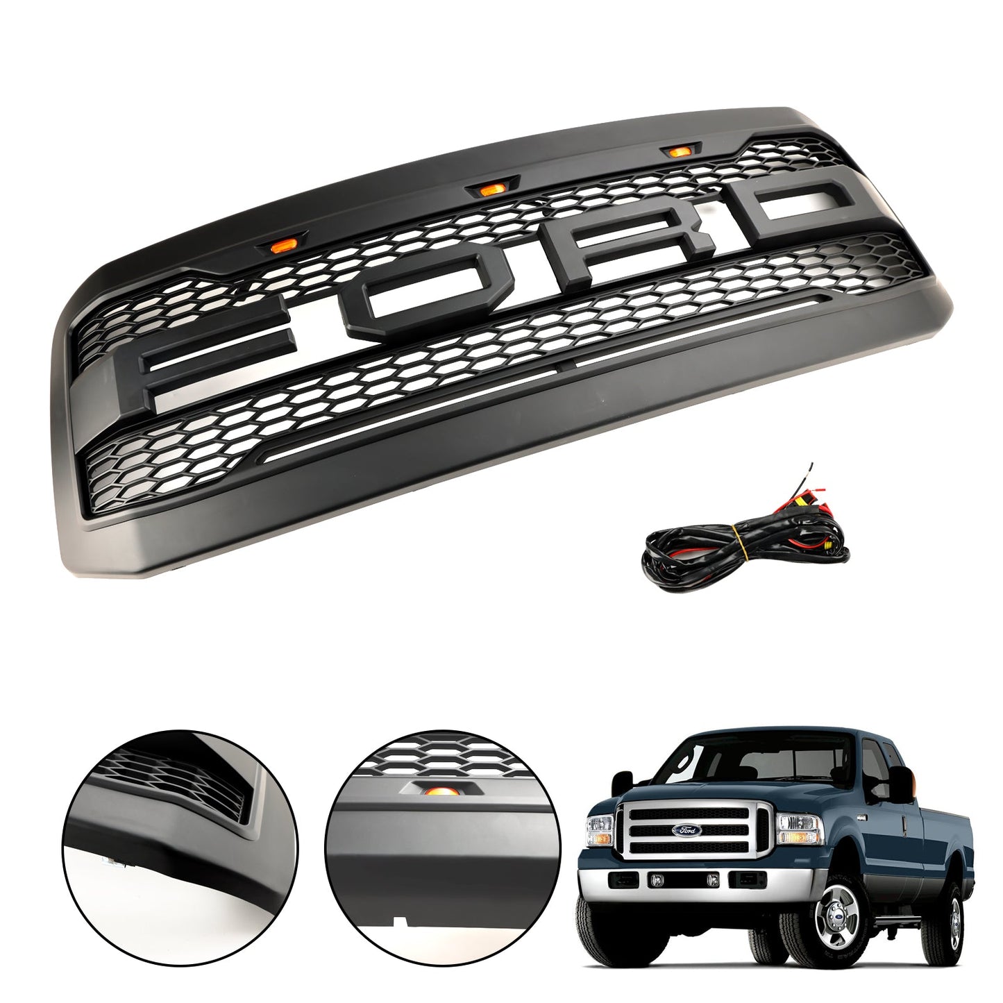 2005 2006 2007 Ford F250 F350 Super Duty W/ LED Front Bumper Grill Grille