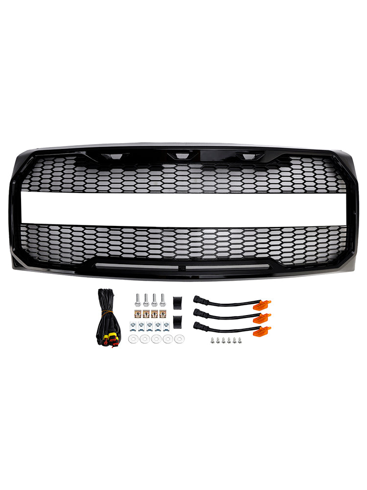 2009-2014 Ford F150 Gloss Black Raptor Style Front Bumper Grille Grill