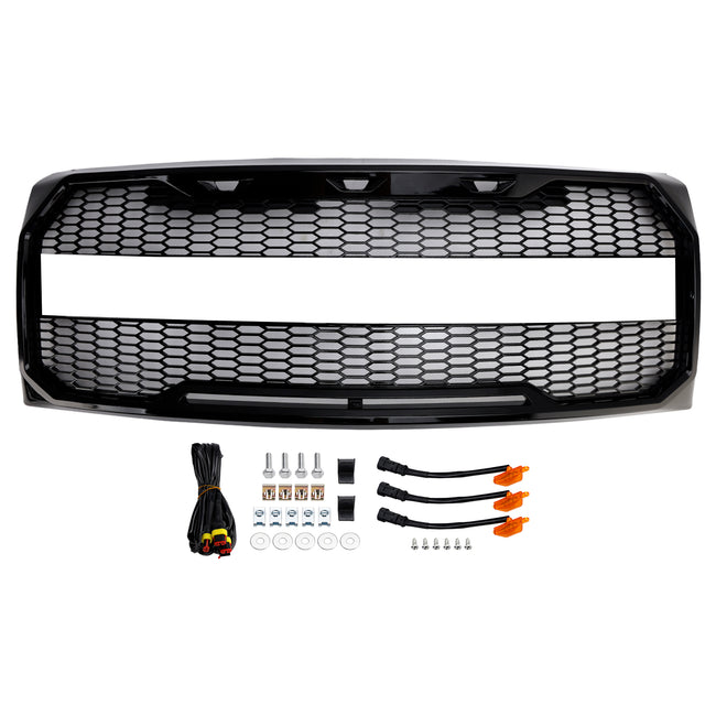 2009-2014 Ford F150 Gloss Black Raptor Style Front Bumper Grille Grill