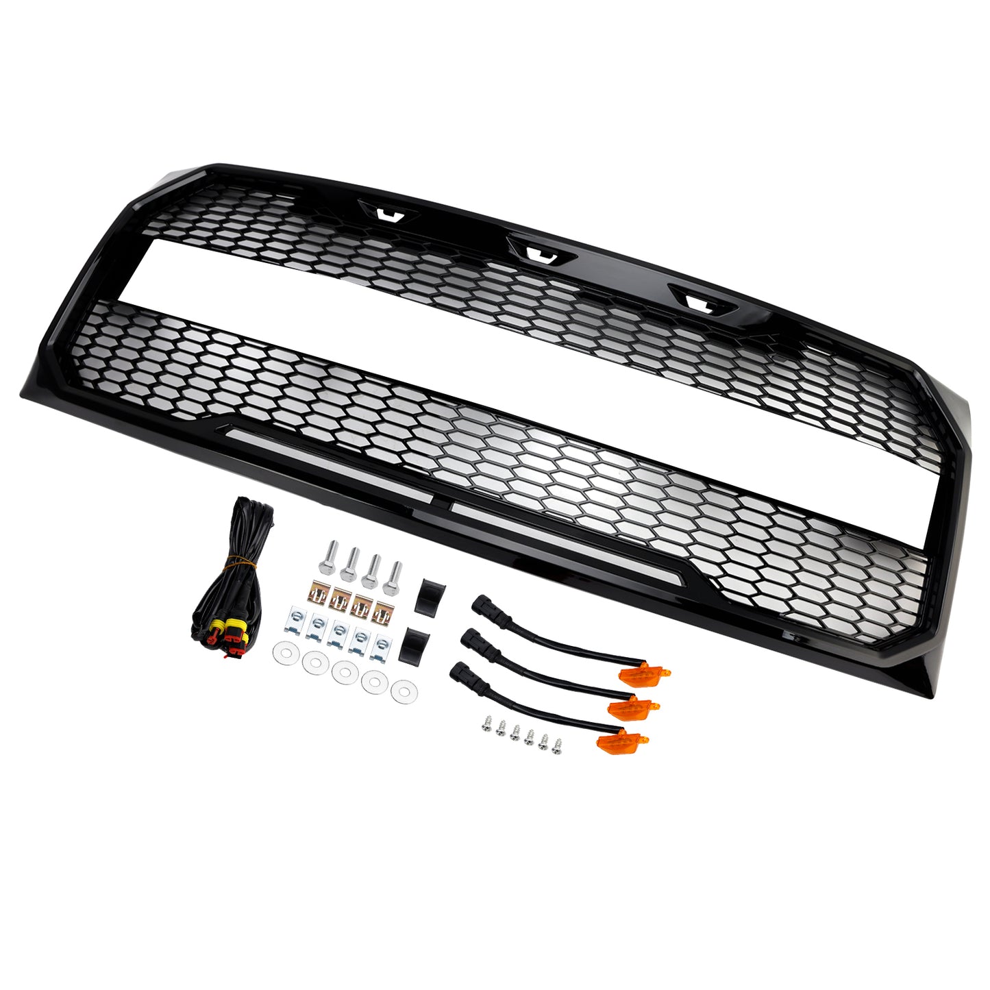 2009-2014 Ford F150 Gloss Black Raptor Style Front Bumper Grille Grill