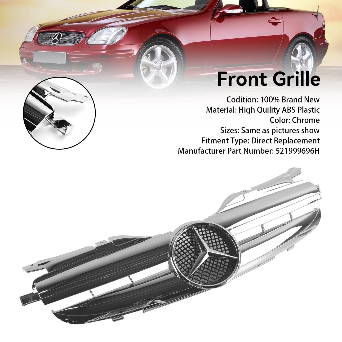 1998-2004 SLK-Class R170 SLK320 SLK230 SLK200 Mercedes Benz Front Bumper Grill Grille