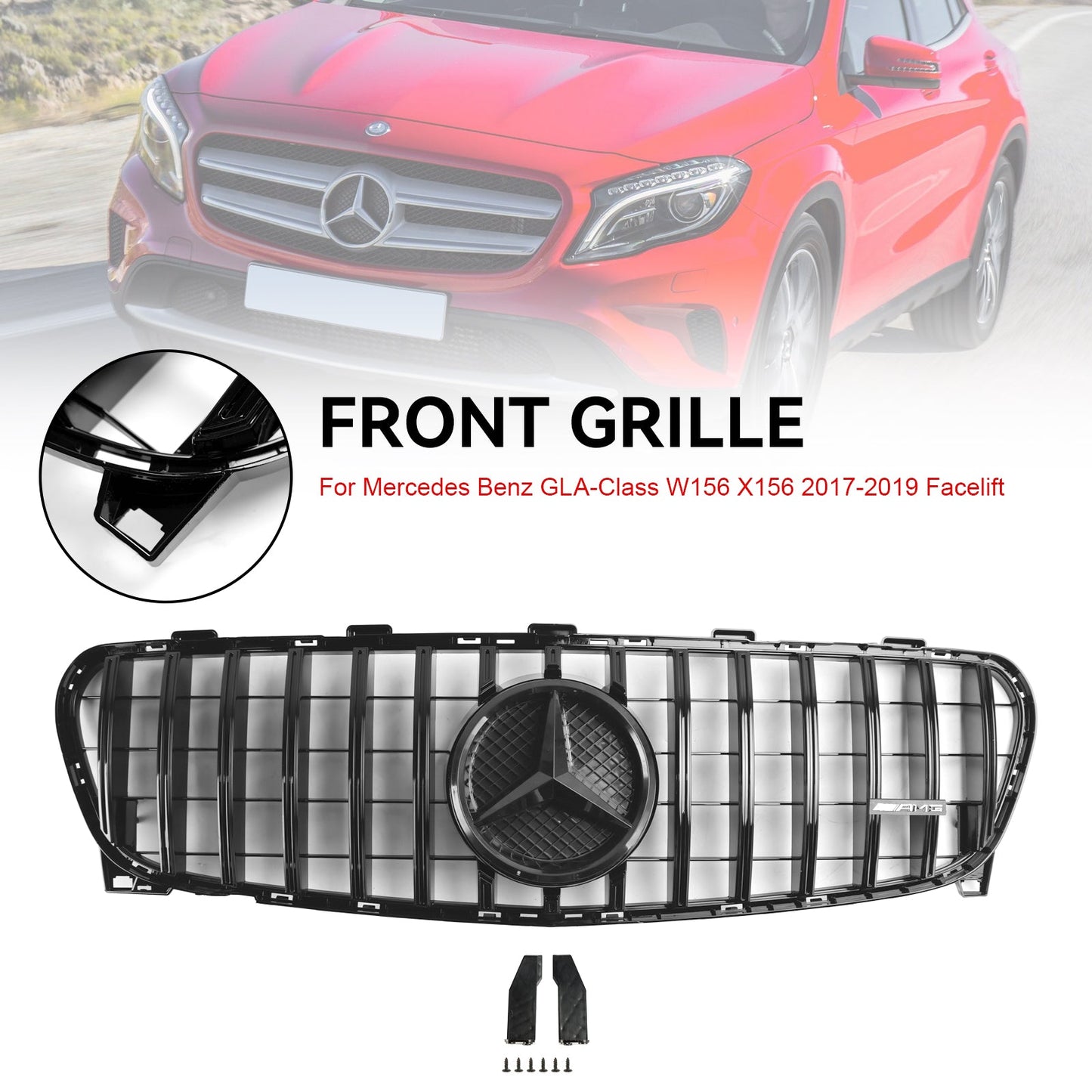 2017-2019 Mercedes Benz GLA W156 X156 Front Grill Grille Facelift Black