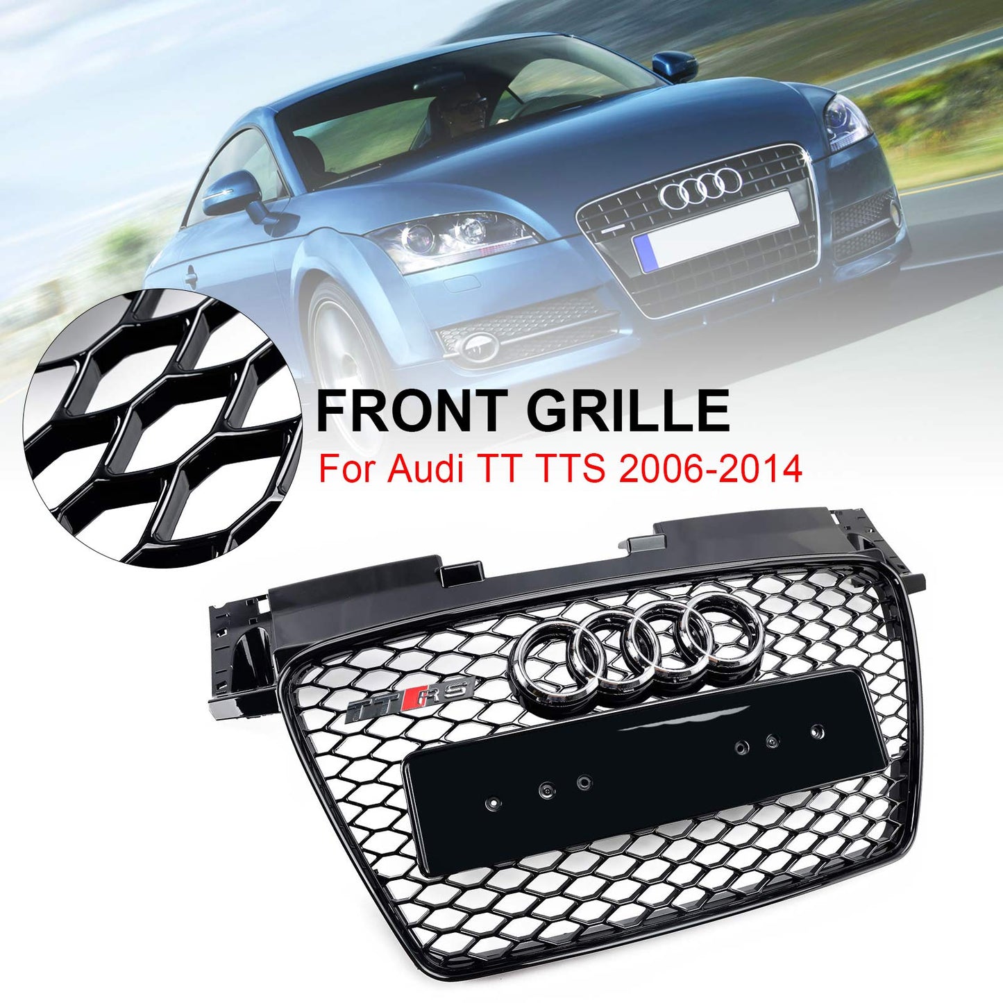 2006-2014 Audi TT TTS RS Style Front Honeycomb Grille Grill Gloss Black