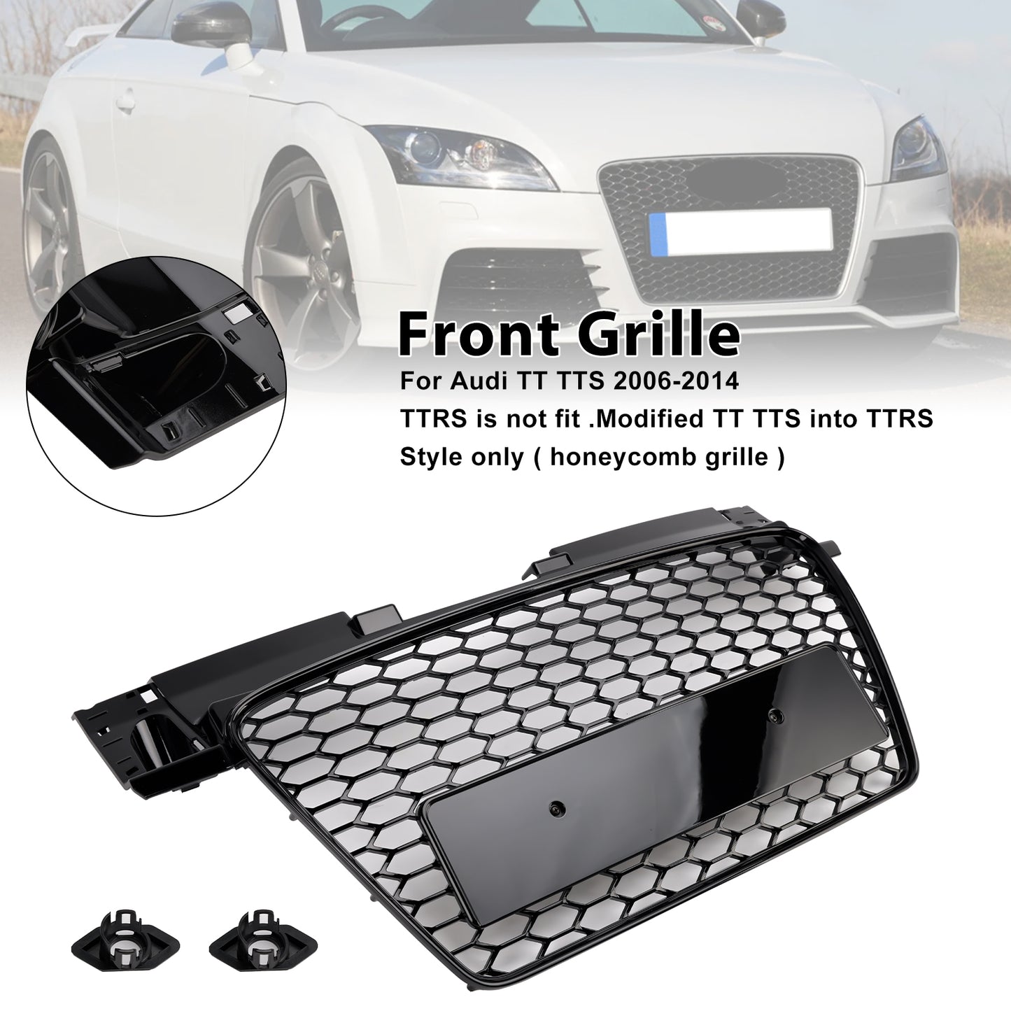 Audi TT TTS 2006-2014RS Style Front Honeycomb Grill Grille Gloss Black