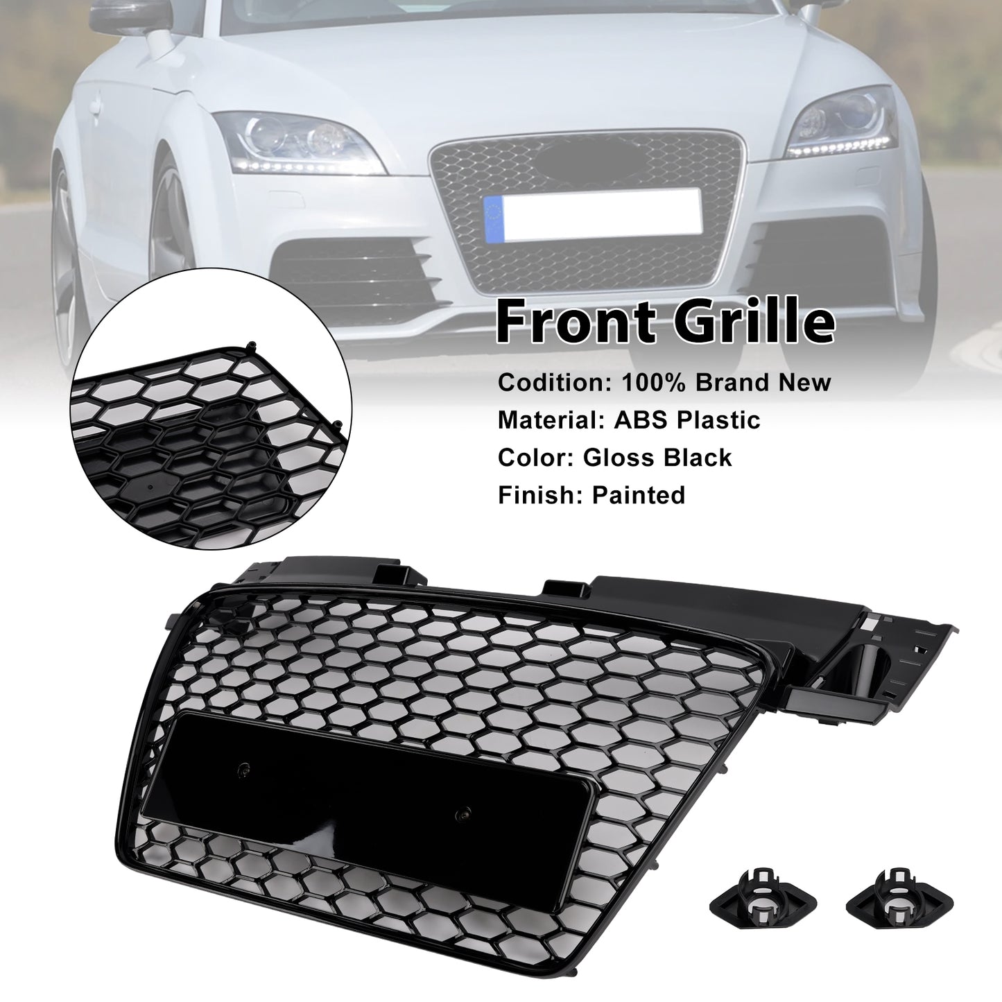 Audi TT TTS 2006 2007 2008 2009 RS Style Front Honeycomb Grill Grille Gloss Black 2010 2011 2012 2013 2014