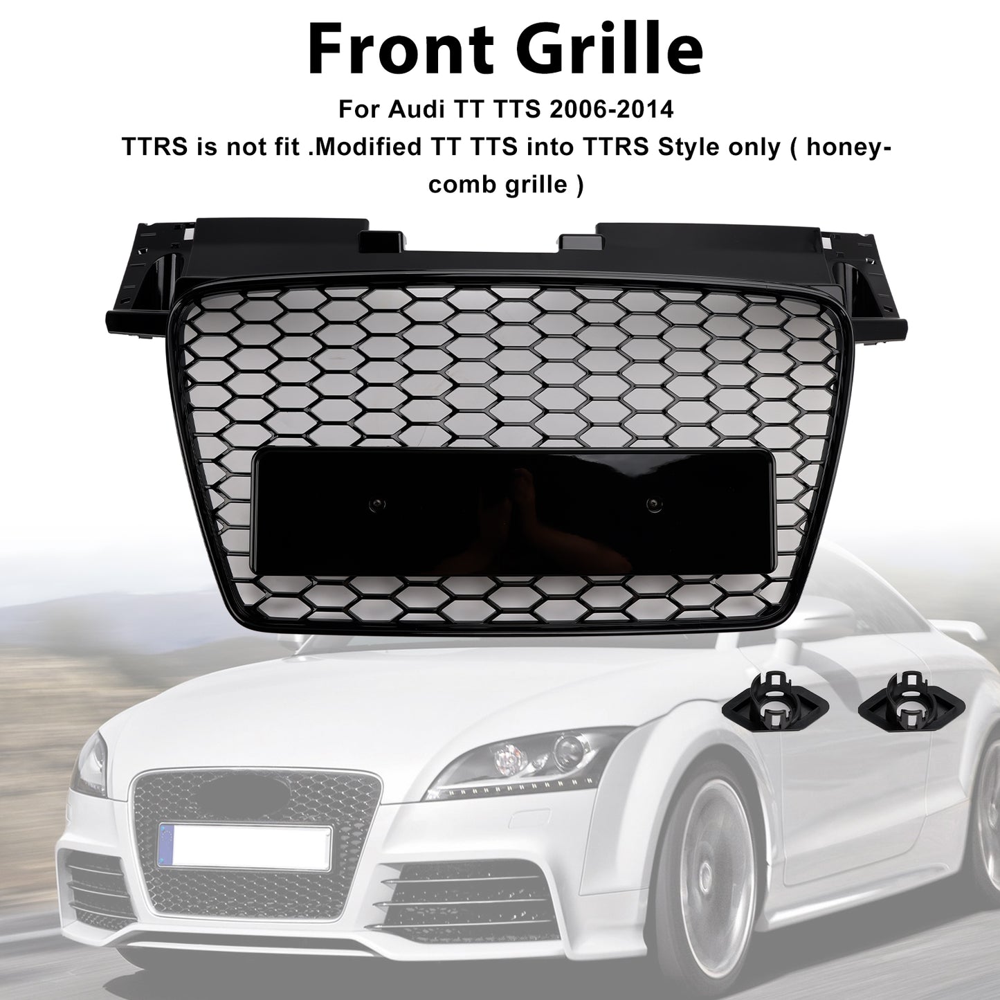 Audi TT TTS 2006 2007 2008 2009 RS Style Front Honeycomb Grill Grille Gloss Black 2010 2011 2012 2013 2014