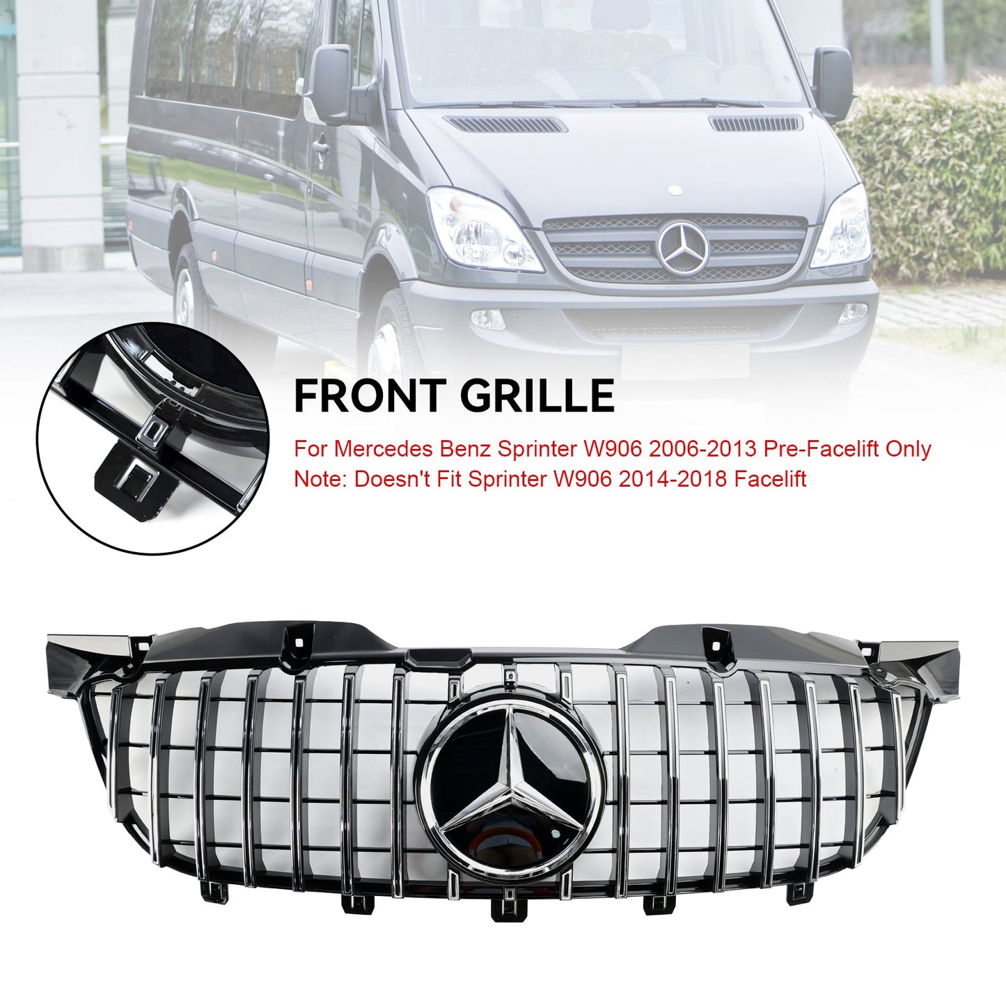 2006-2013 Mercedes Benz Sprinter W906 Front Bumper Grill Grille Chrome