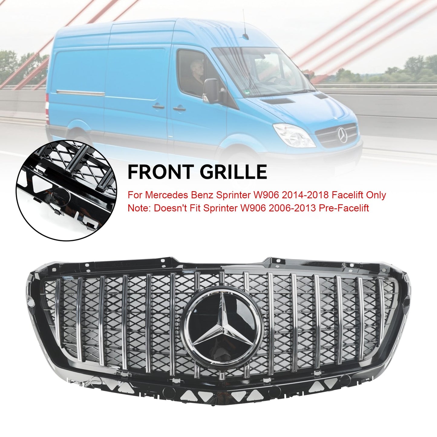 2014-2018 Mercedes Benz Sprinter W906 Front Bumper Grill Grille Chrome