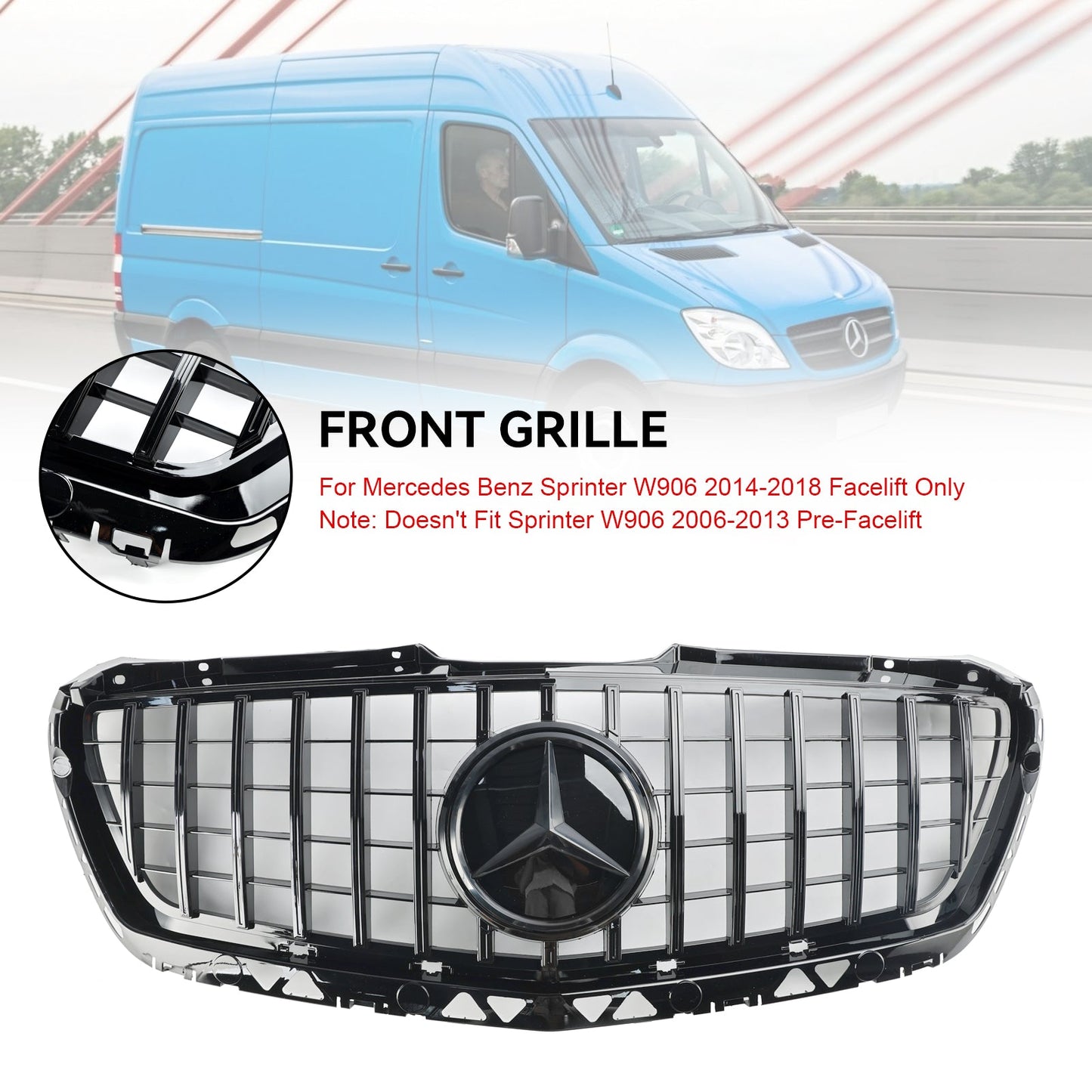 2014-2018 Mercedes Benz Sprinter W906 Front Bumper Grille Grill Black