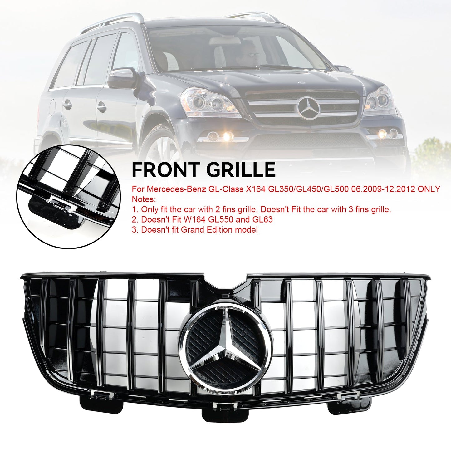 2010-2012 Mercedes-Benz GL X164 GL450 GL500 Front Bumper Grill Grille Chrome