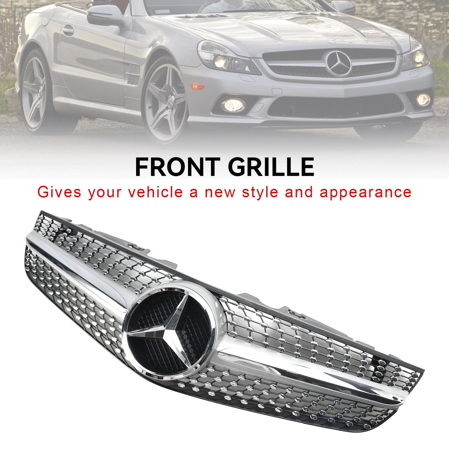 2009-2012 Mercedes Benz R230 SL550 SL600 Diamond Front Bumper Upper Grill