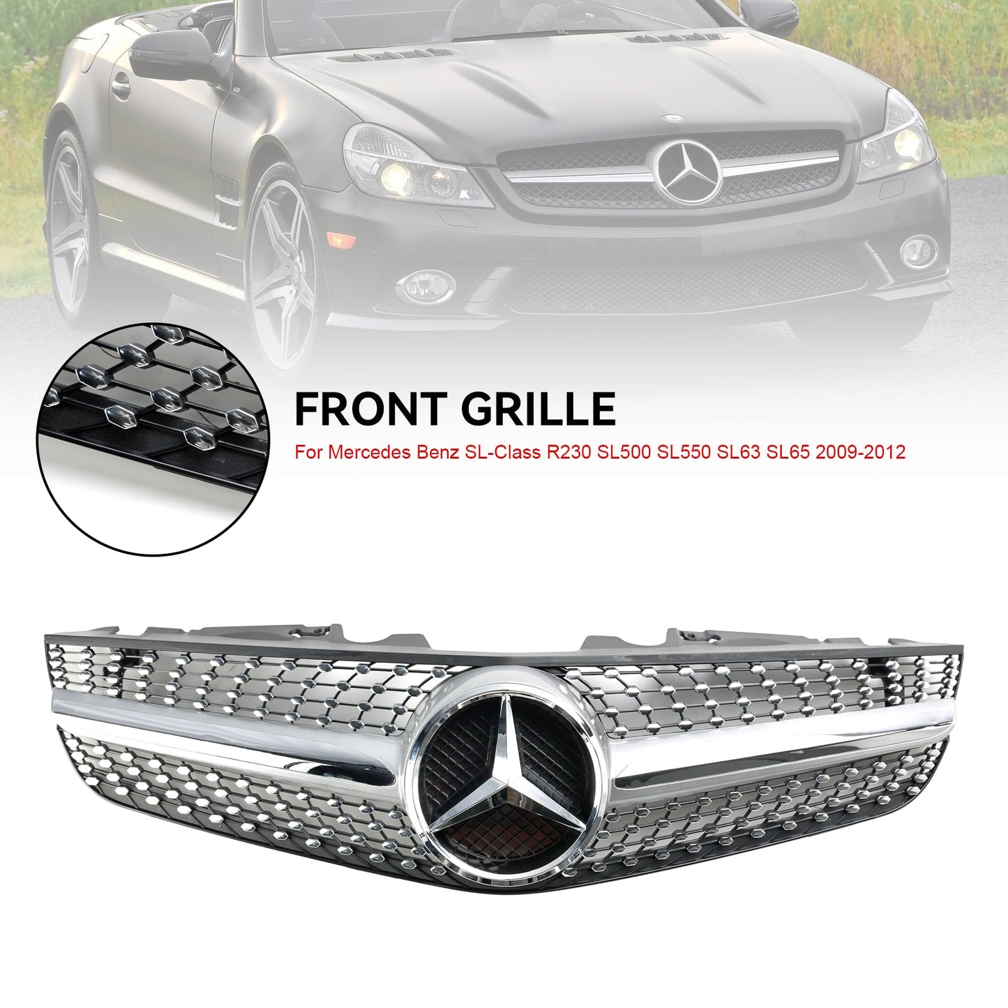 2009-2012 Mercedes Benz SL-Class R230 SL550 SL600 Front Bumper Upper Grill