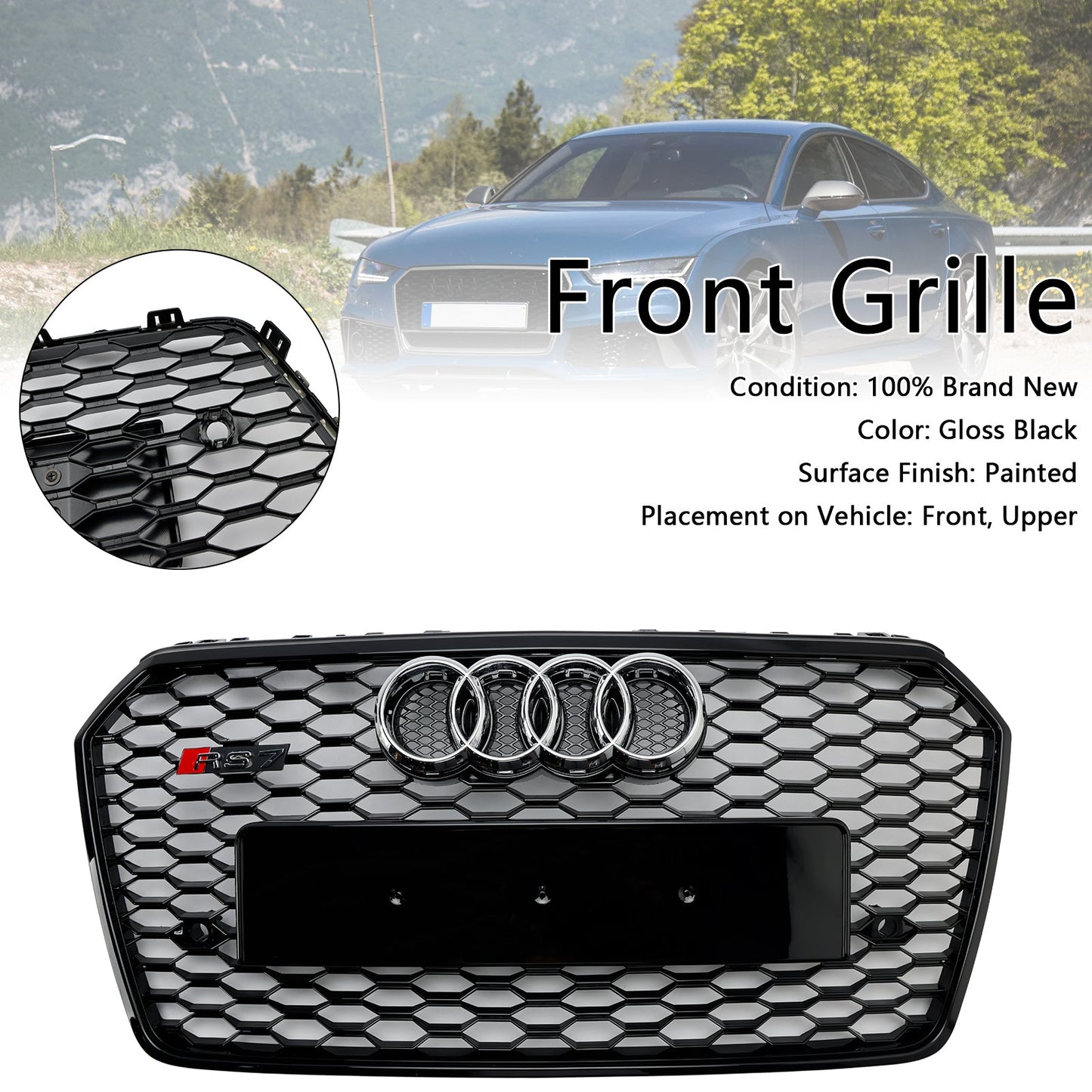 2016-2018 Audi A7 C7 S7 RS7 Style Honeycomb Front Bumper Grille Grill Black