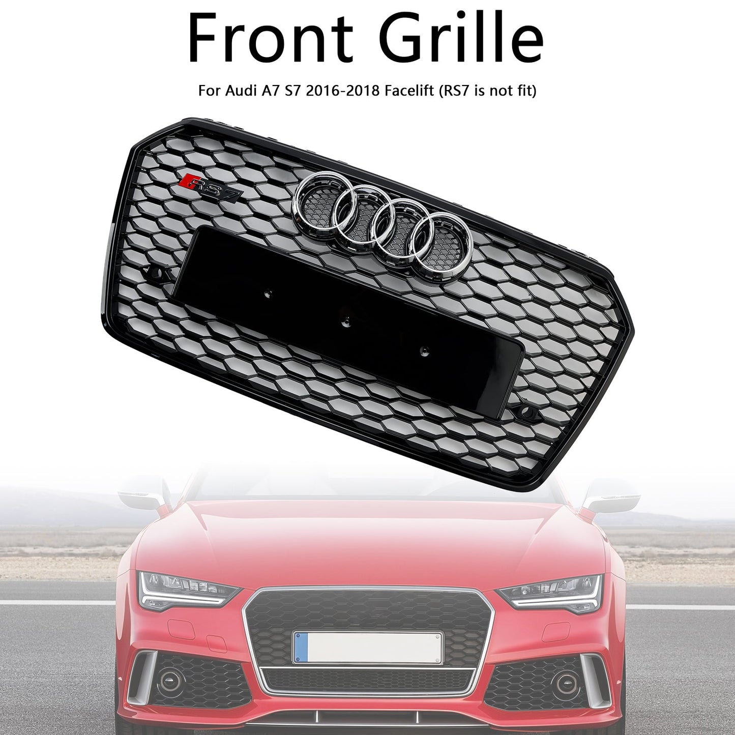 2016-2018 Audi A7 C7 S7 RS7 Style Honeycomb Front Bumper Grille Grill Black