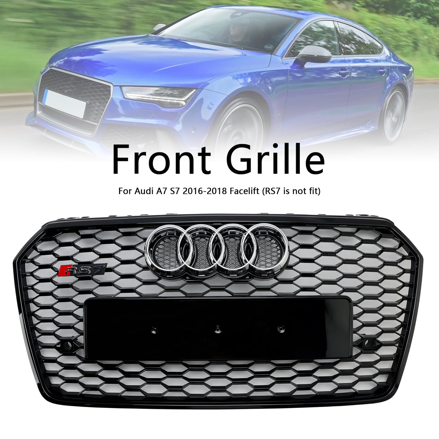 2016-2018 Audi A7 C7 S7 RS7 Style Honeycomb Front Bumper Grille Grill Black